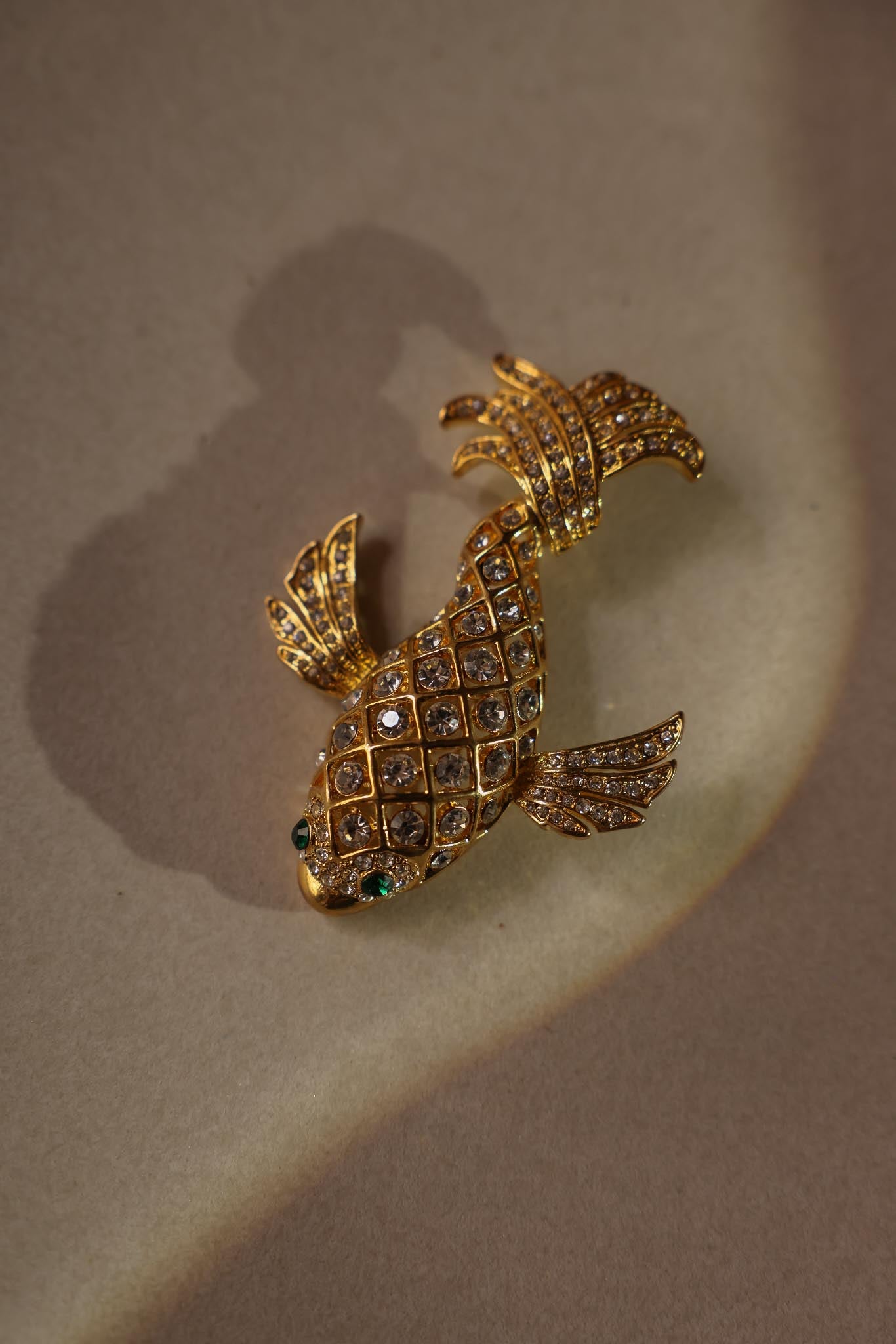 1930's Gold-Tone Rhinestone Fish Brooch