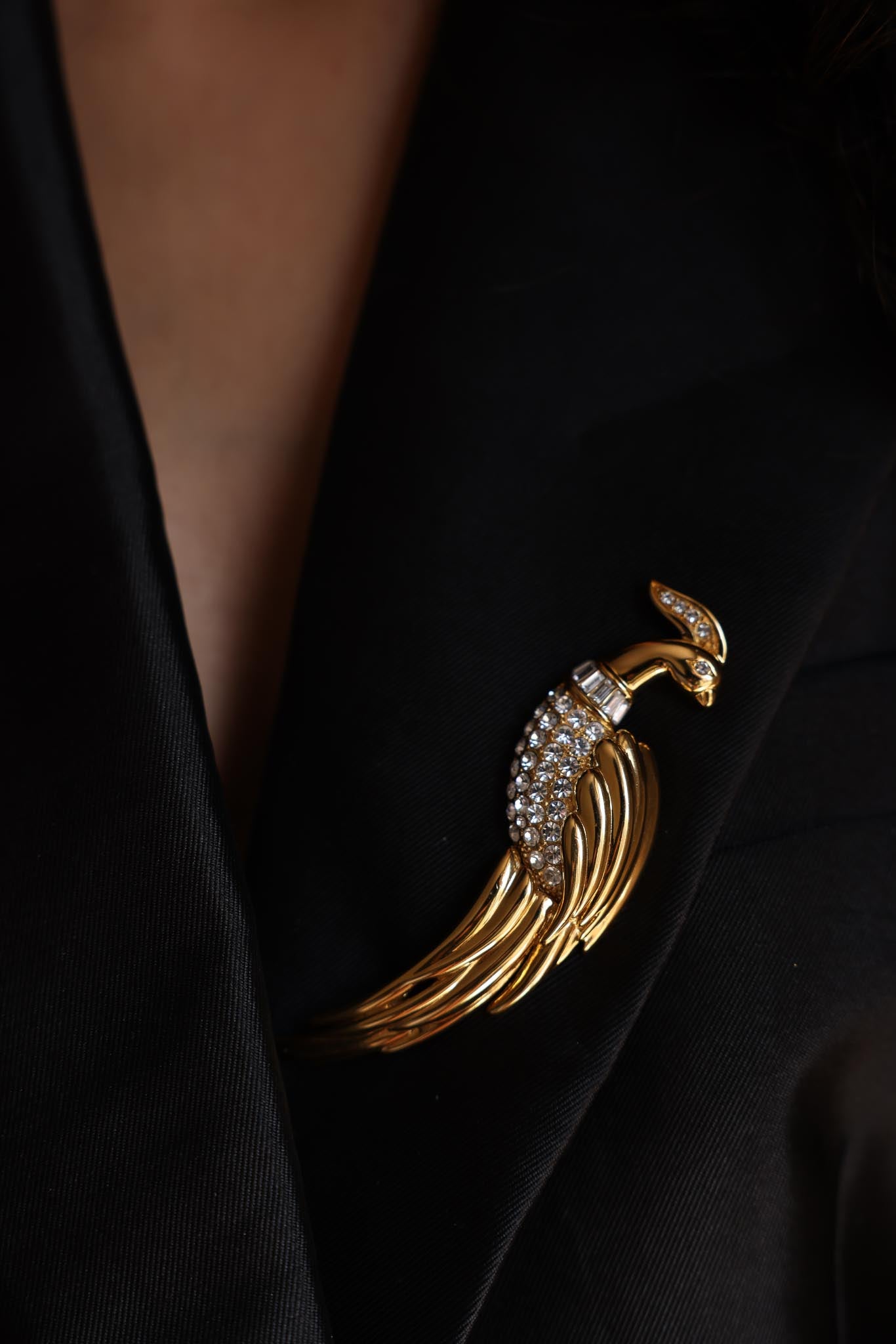 MONET Gold-Tone Rhinestone Peacock Brooch