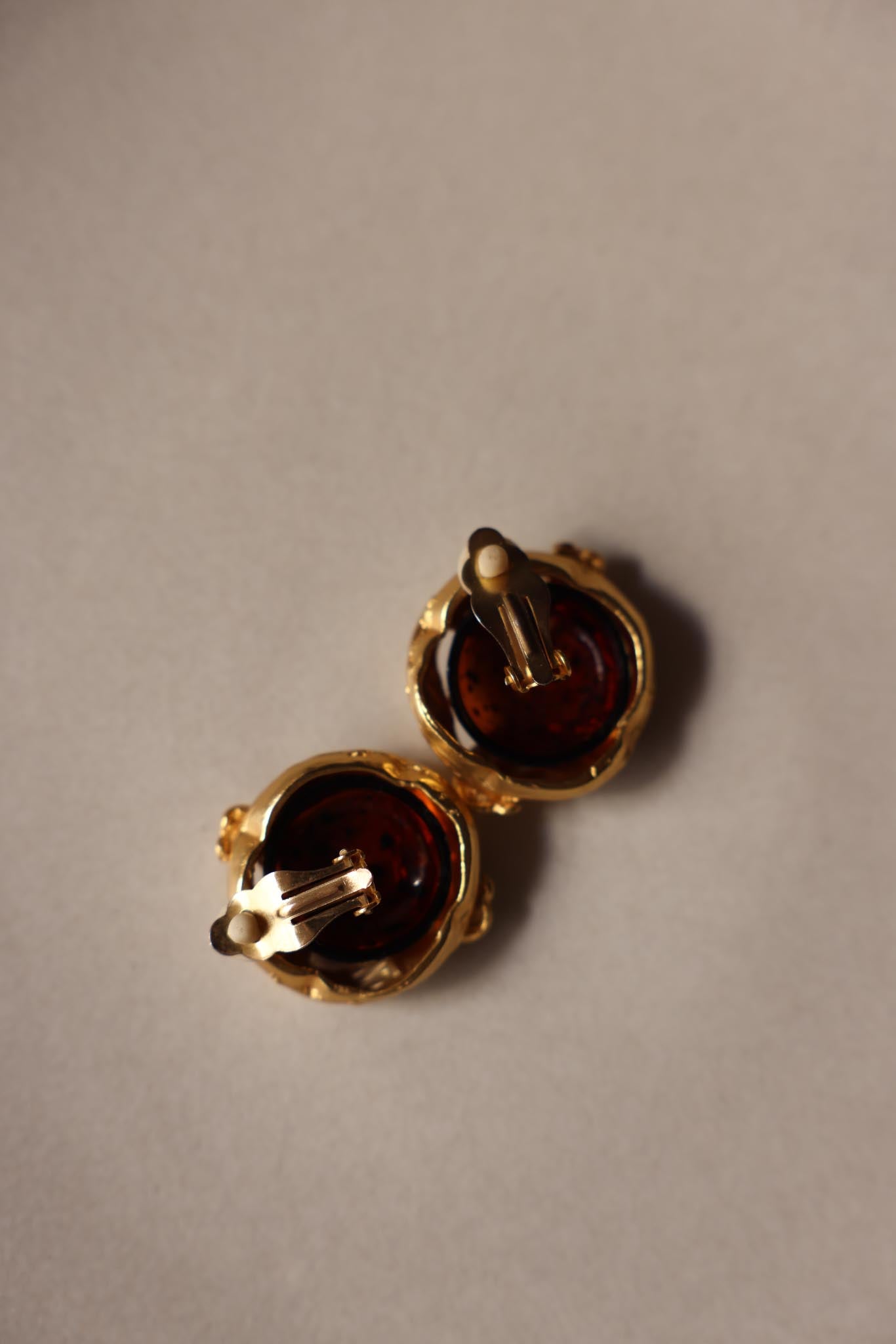 Matte Gold Amber Glass Clip-On Earrings
