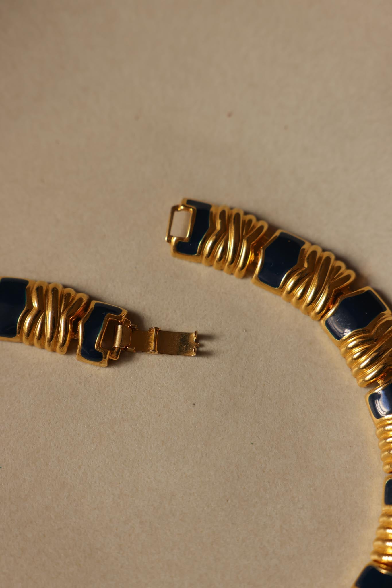 Gold-Tone and Navy Enamel Collar Necklace
