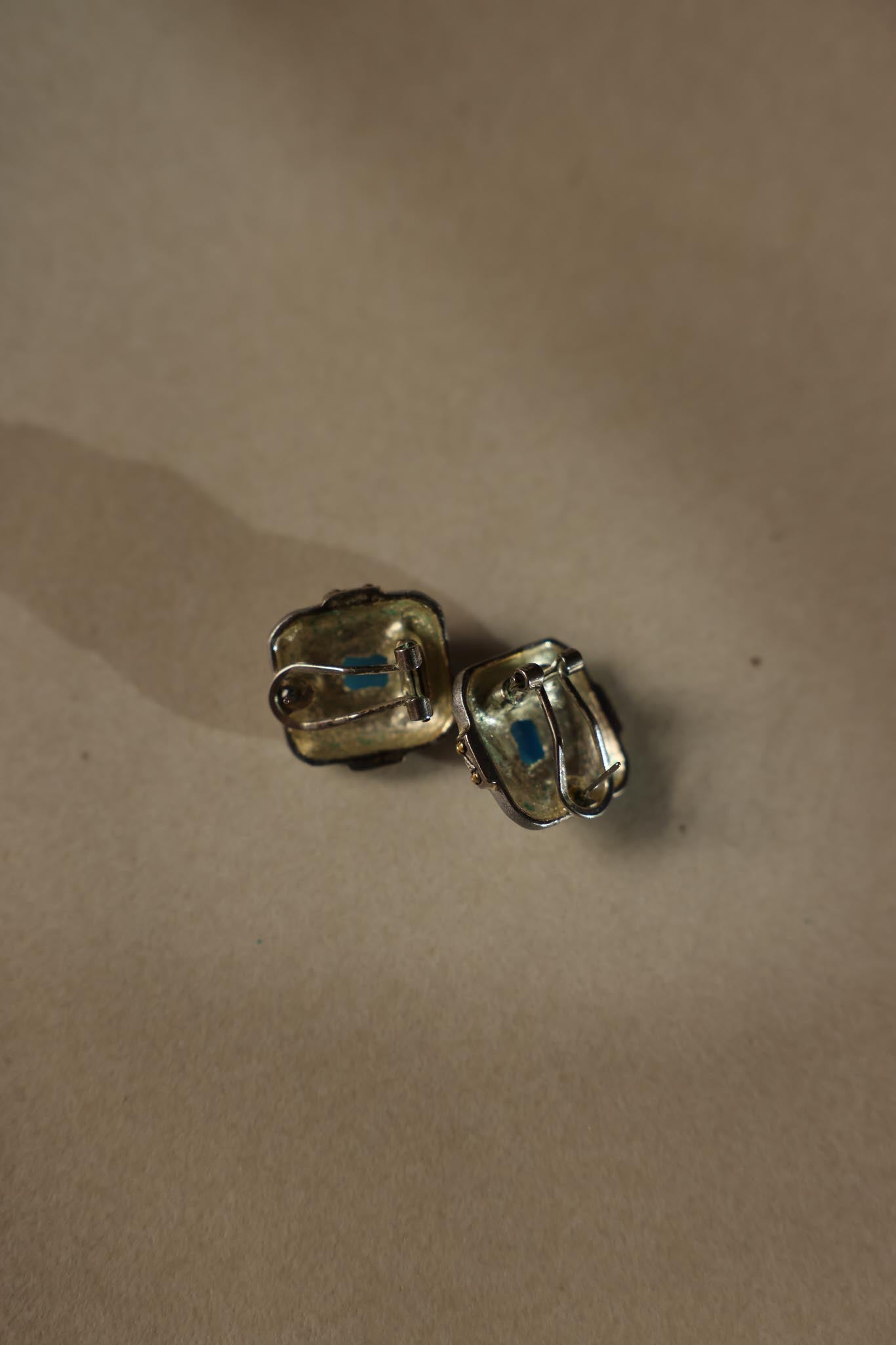 Two-Tone Blue Square Earrings
