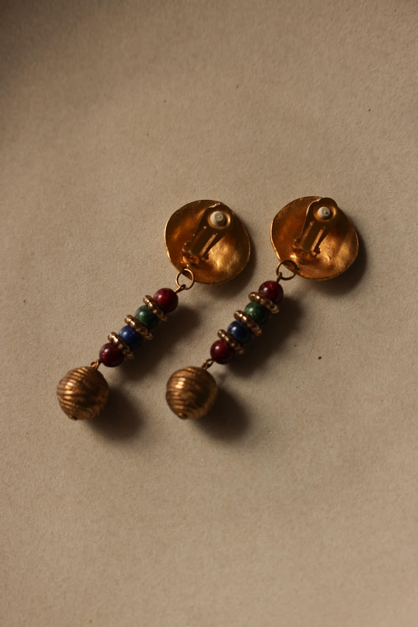 Matte Gold Beaded Drop Clip-On Earrings