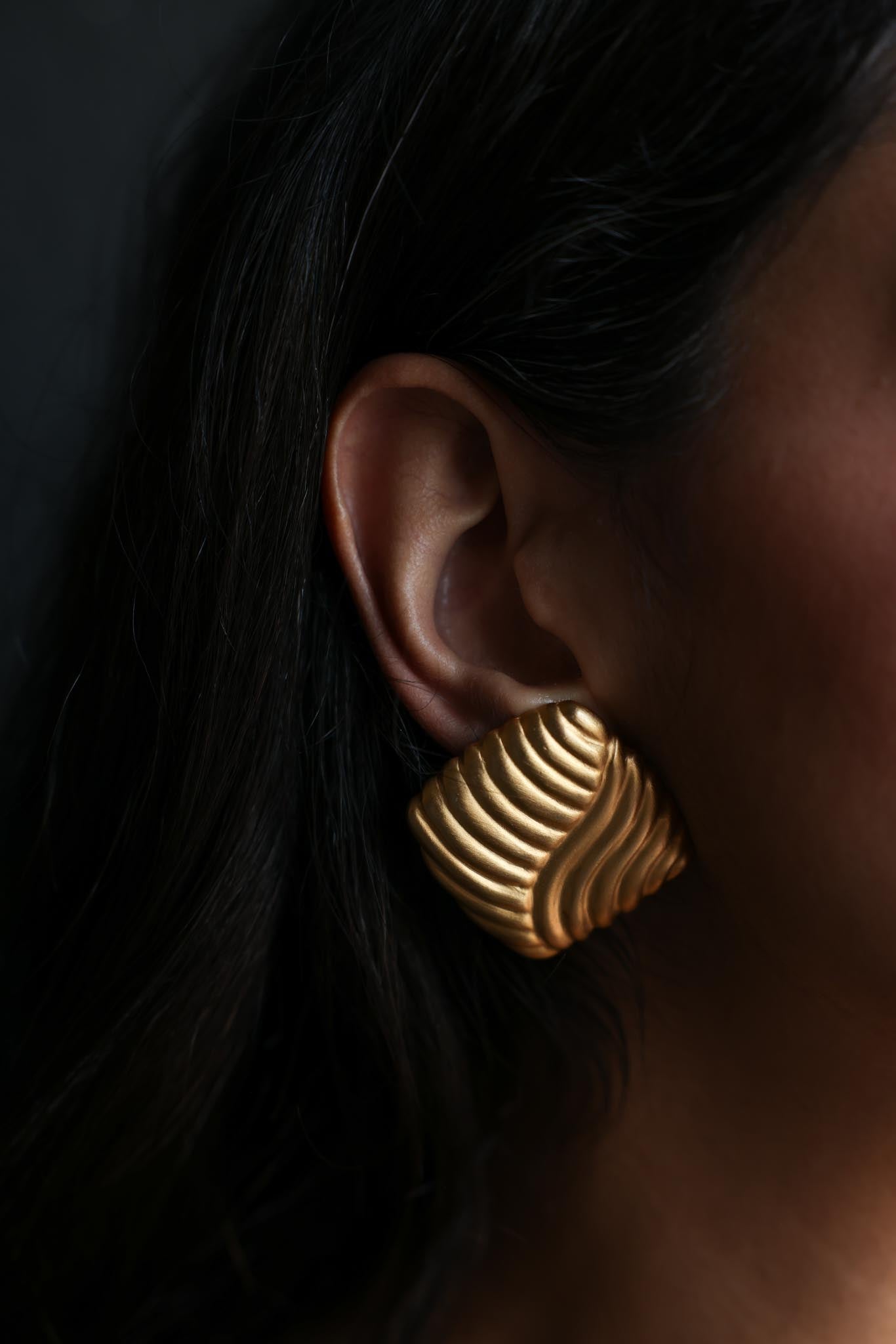 Matte Gold Wave Clip-On Earrings
