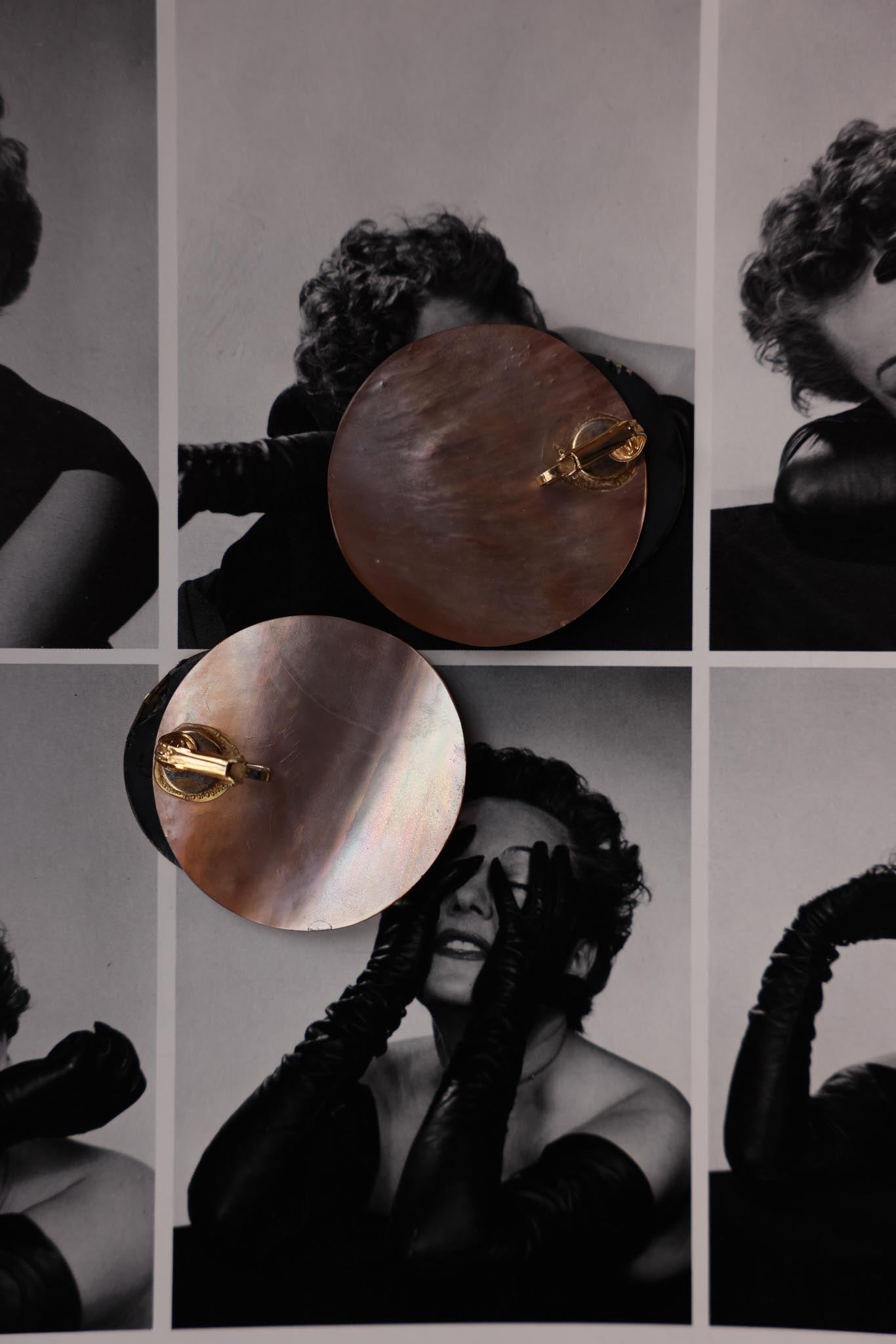 Golden Wave Mother-of-Pearl Earrings|Vintage Baazaar