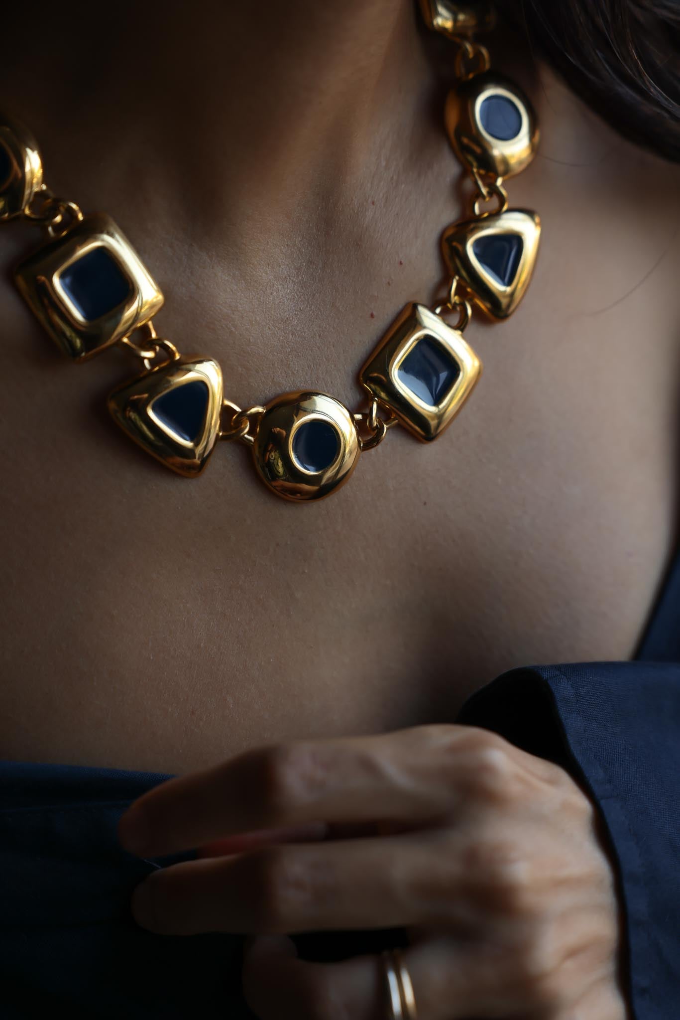 Gold-Tone Navy Geometric Necklace