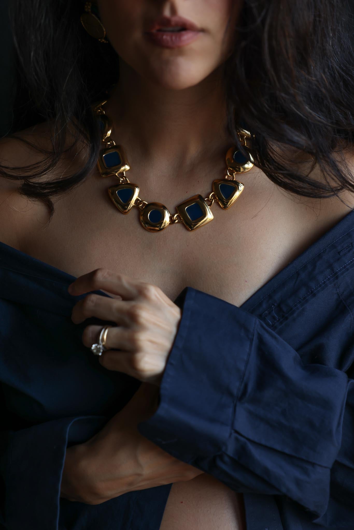 Gold-Tone Navy Geometric Necklace