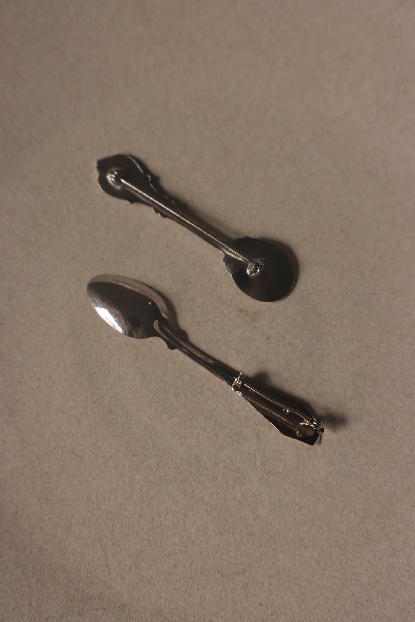 Silvertone Spoon Brooches – Set of Two