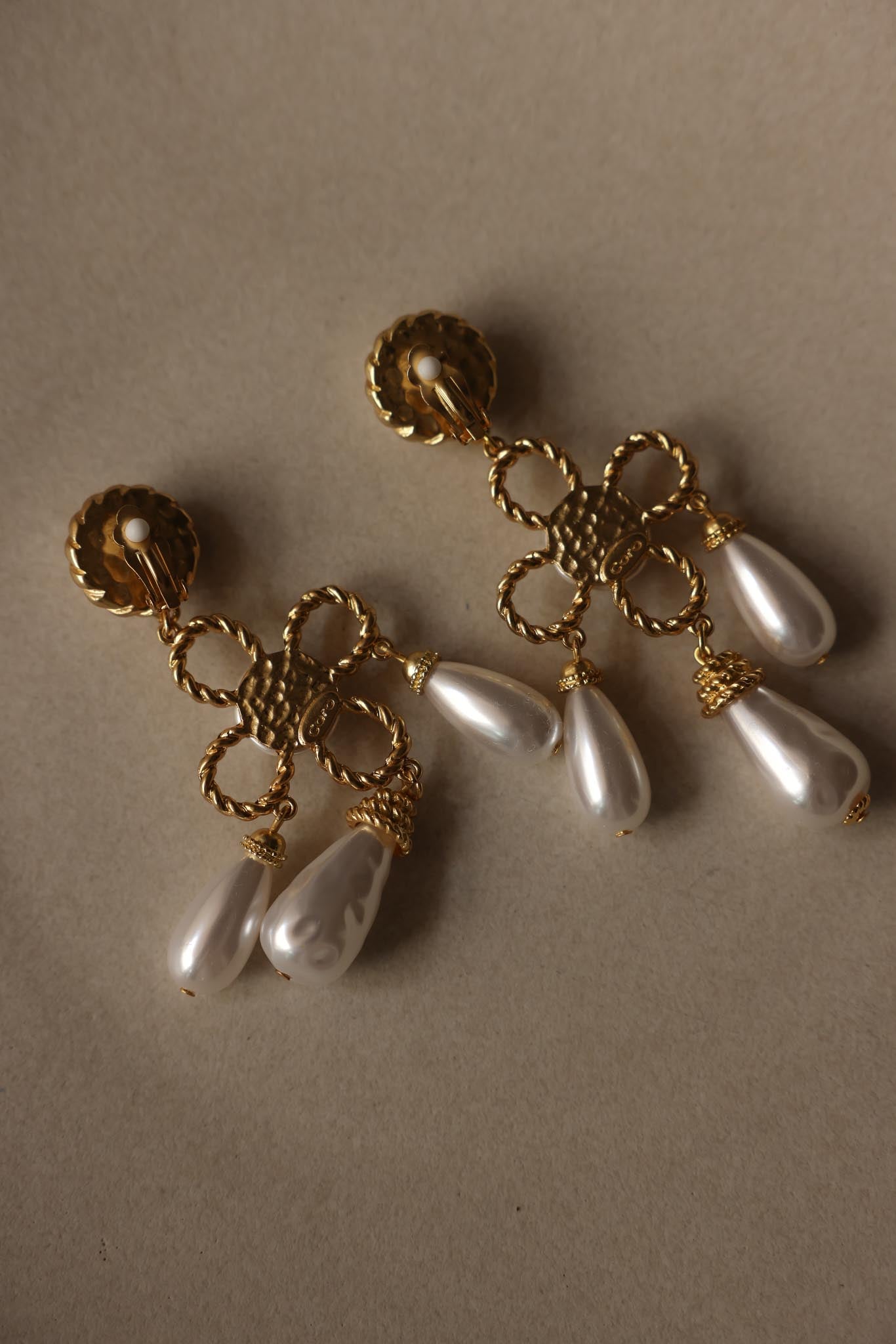 Coro Gold Tone Faux Pearl Drop Clip-On Earrings