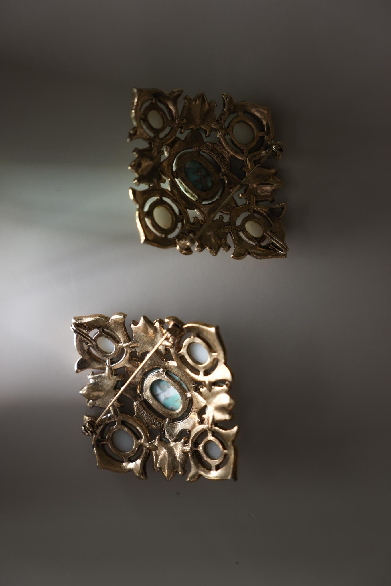 Sarah Coventry Remembrance Brooch Set Of Two With Faux Pearls And Blue Glass