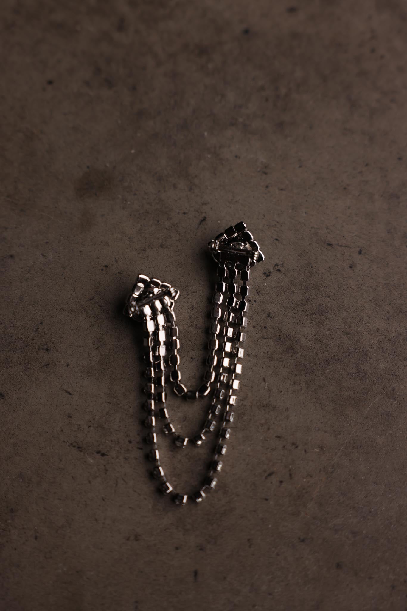 Black and Clear Rhinestone Draped Chain Brooch
