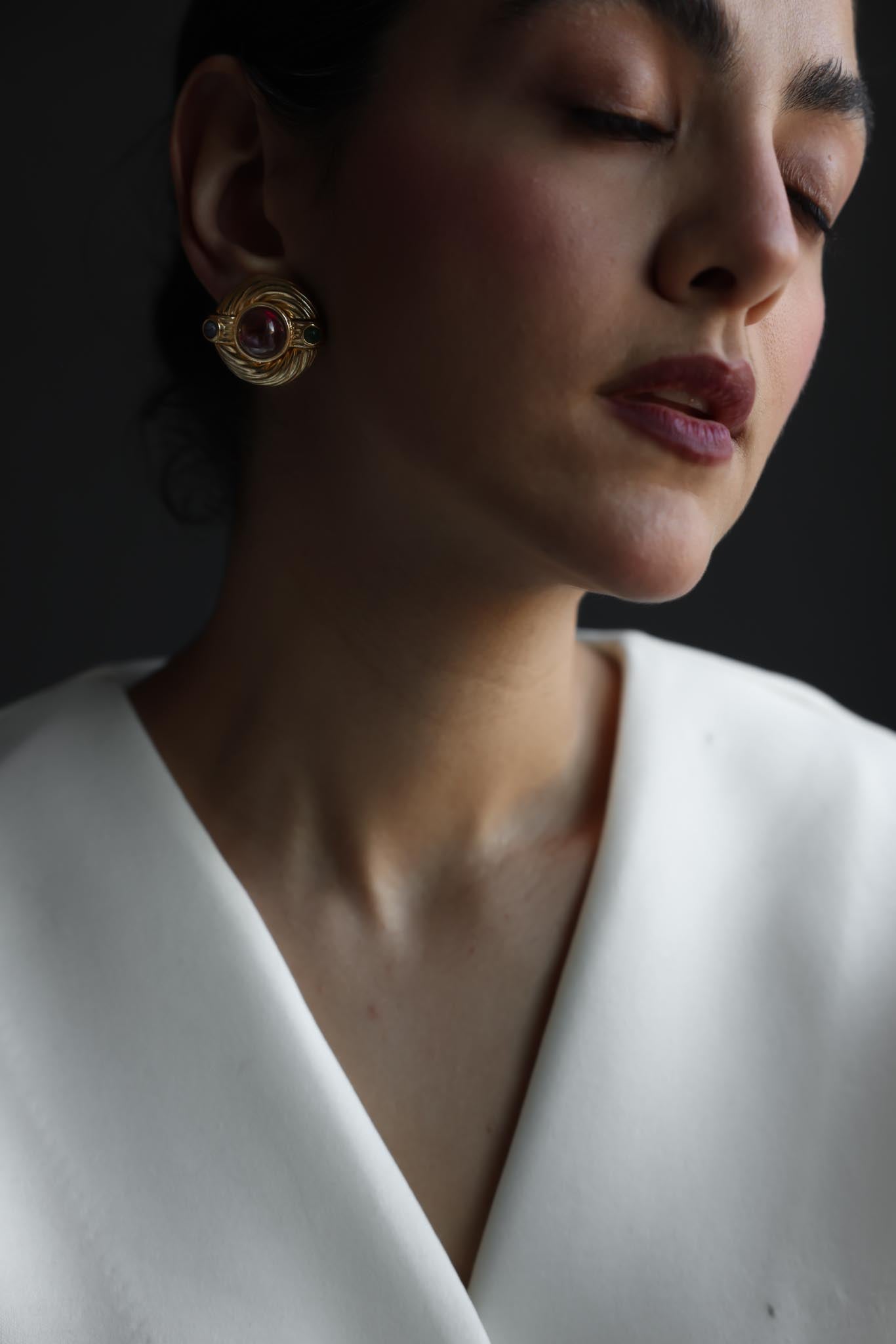 Gold Plated Multicolor Glass Clip-On Earrings