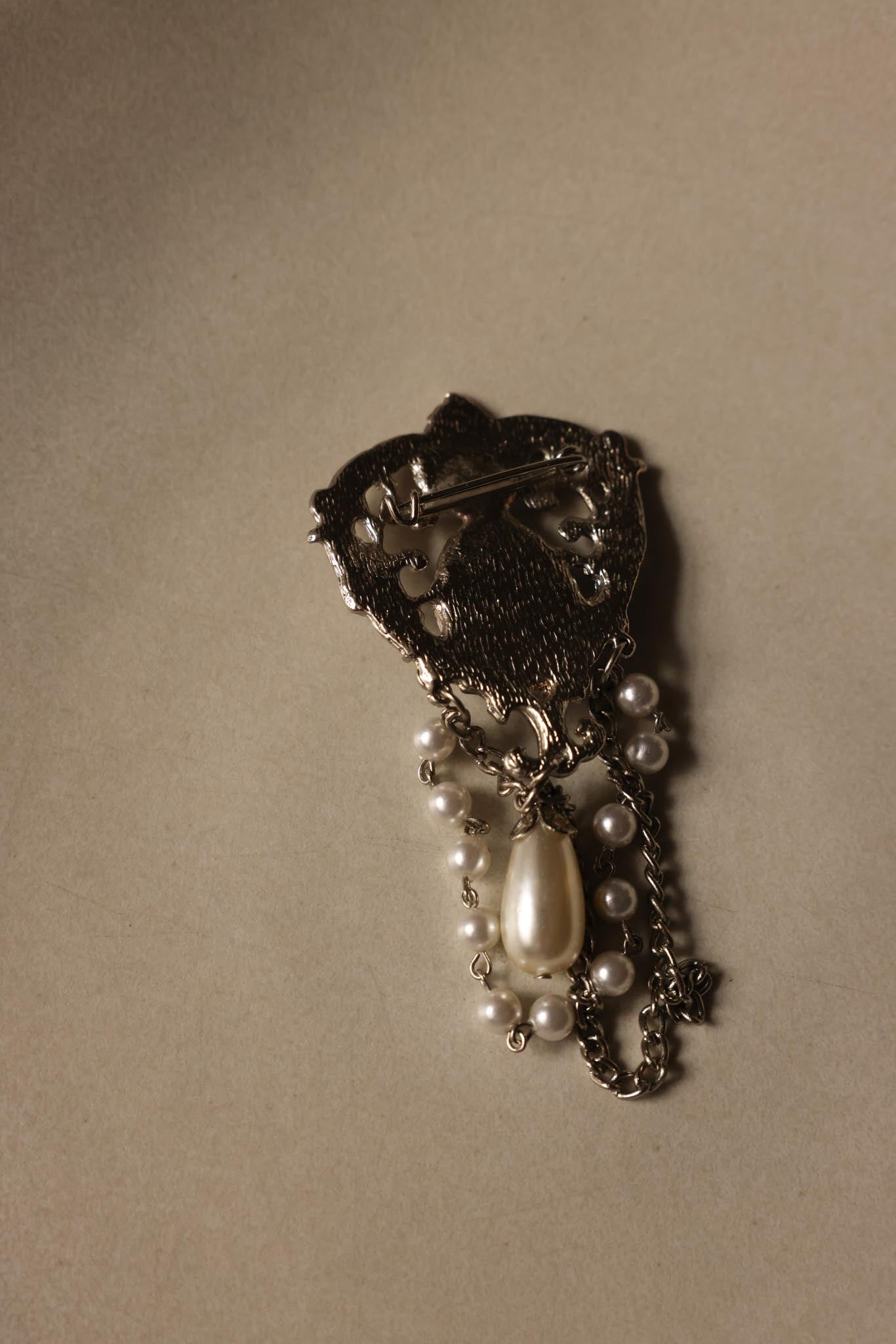 Royal Crest Brooch with Blue Stone and Faux Pearls|Vintage Baazaar
