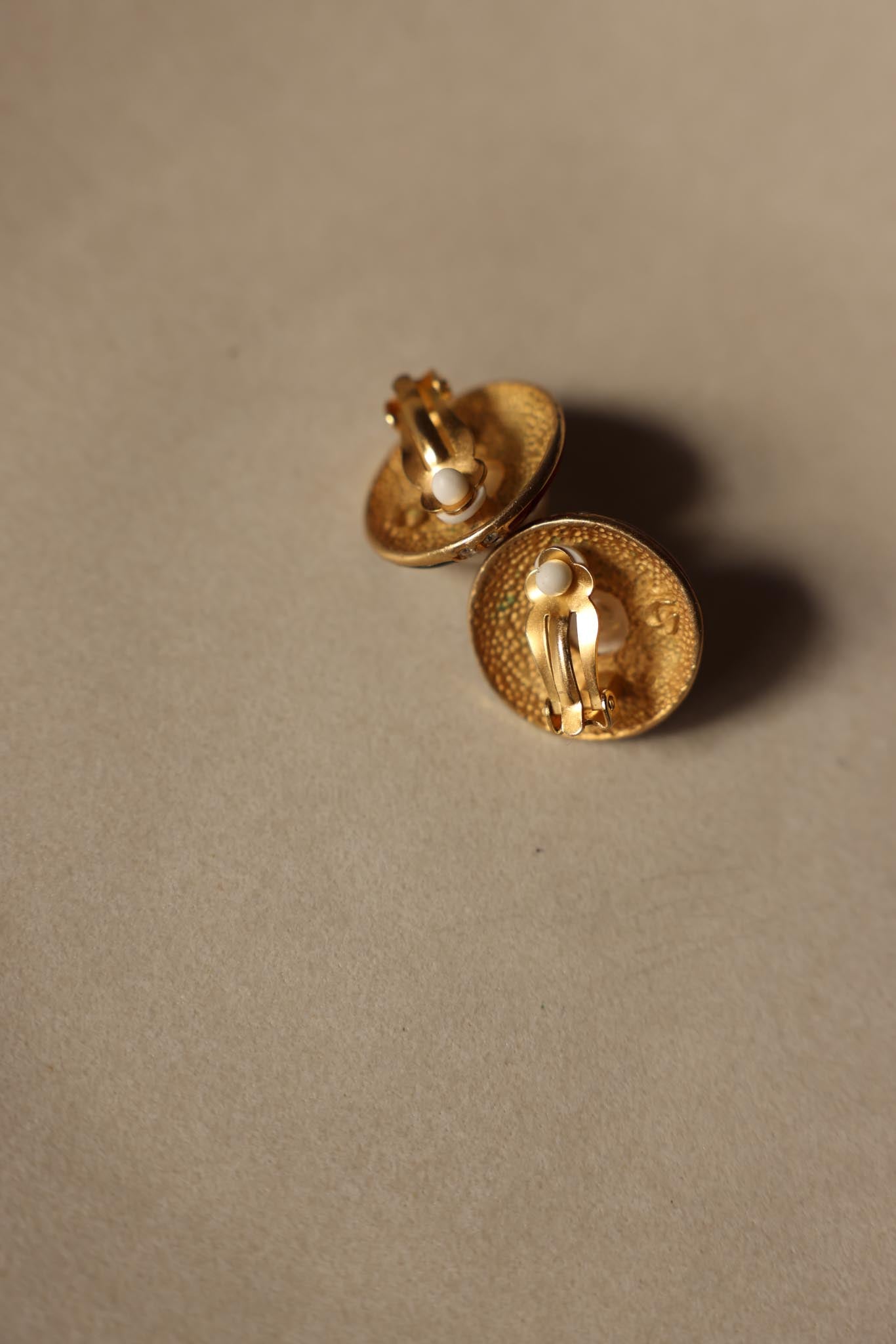 Gold-Tone Clip-On Earrings with Red, Black, and Faux Pearl Accents