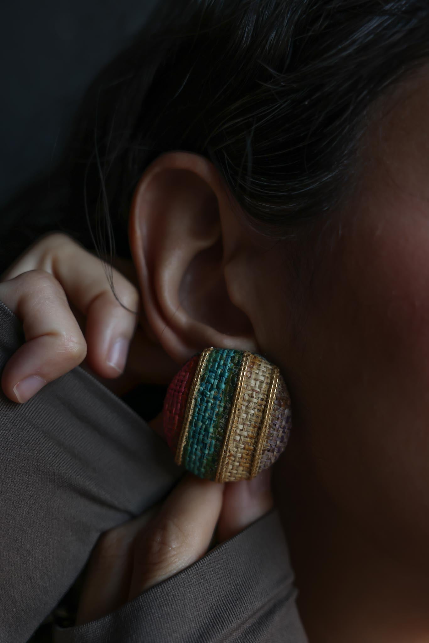 Multicolor Fabric Clip-On Earrings with Gold Accents|Vintage Baazaar