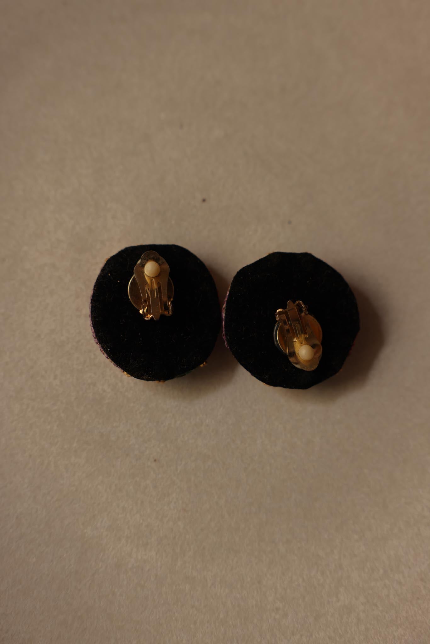 Multicolor Fabric Clip-On Earrings with Gold Accents|Vintage Baazaar