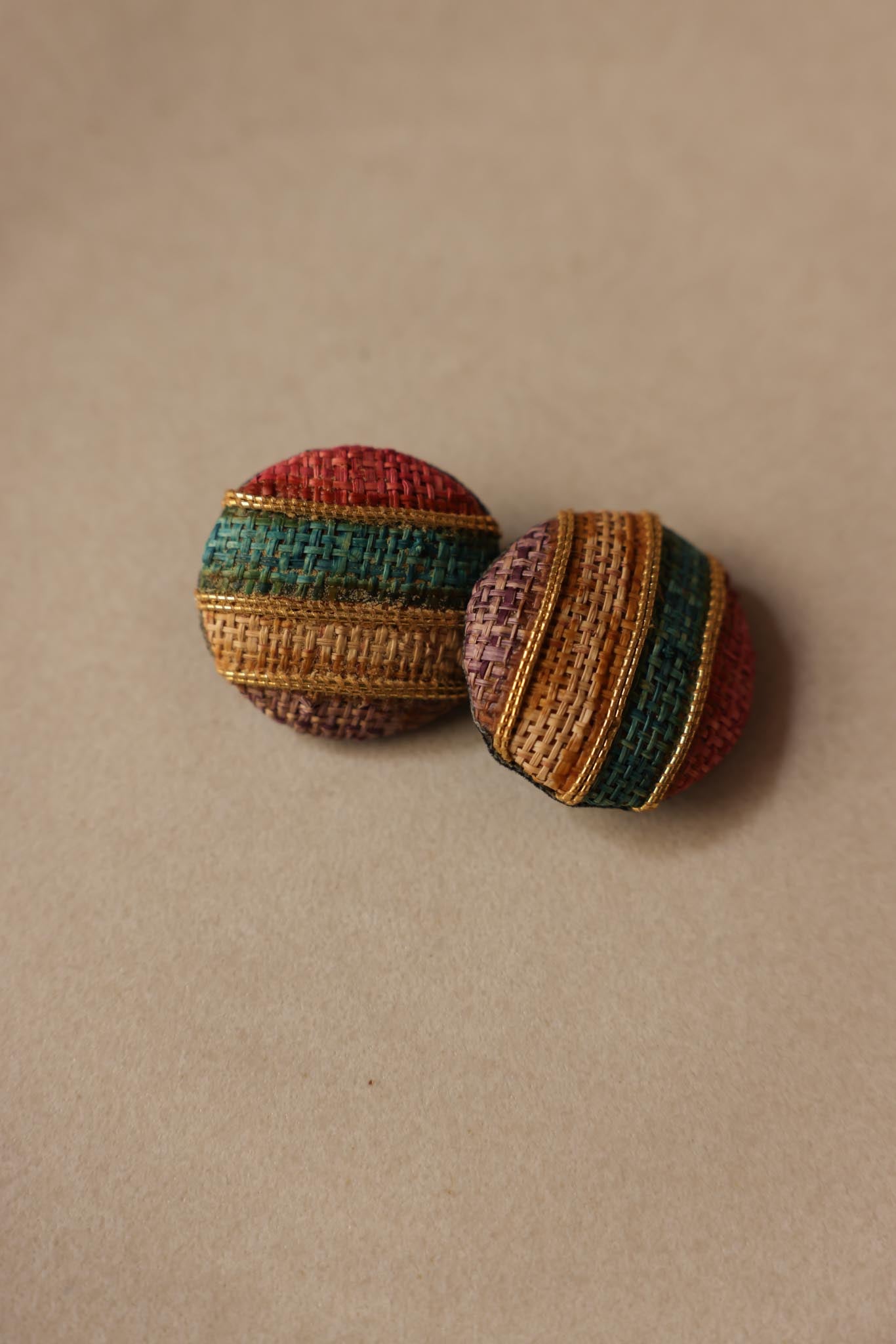 Multicolor Fabric Clip-On Earrings with Gold Accents|Vintage Baazaar
