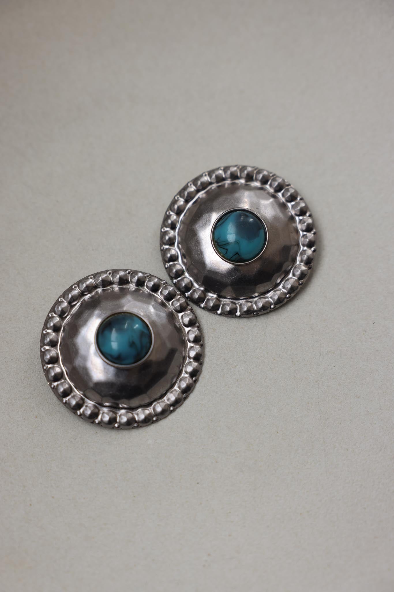 Silver-Tone Clip-On Earrings with Turquoise Centers
