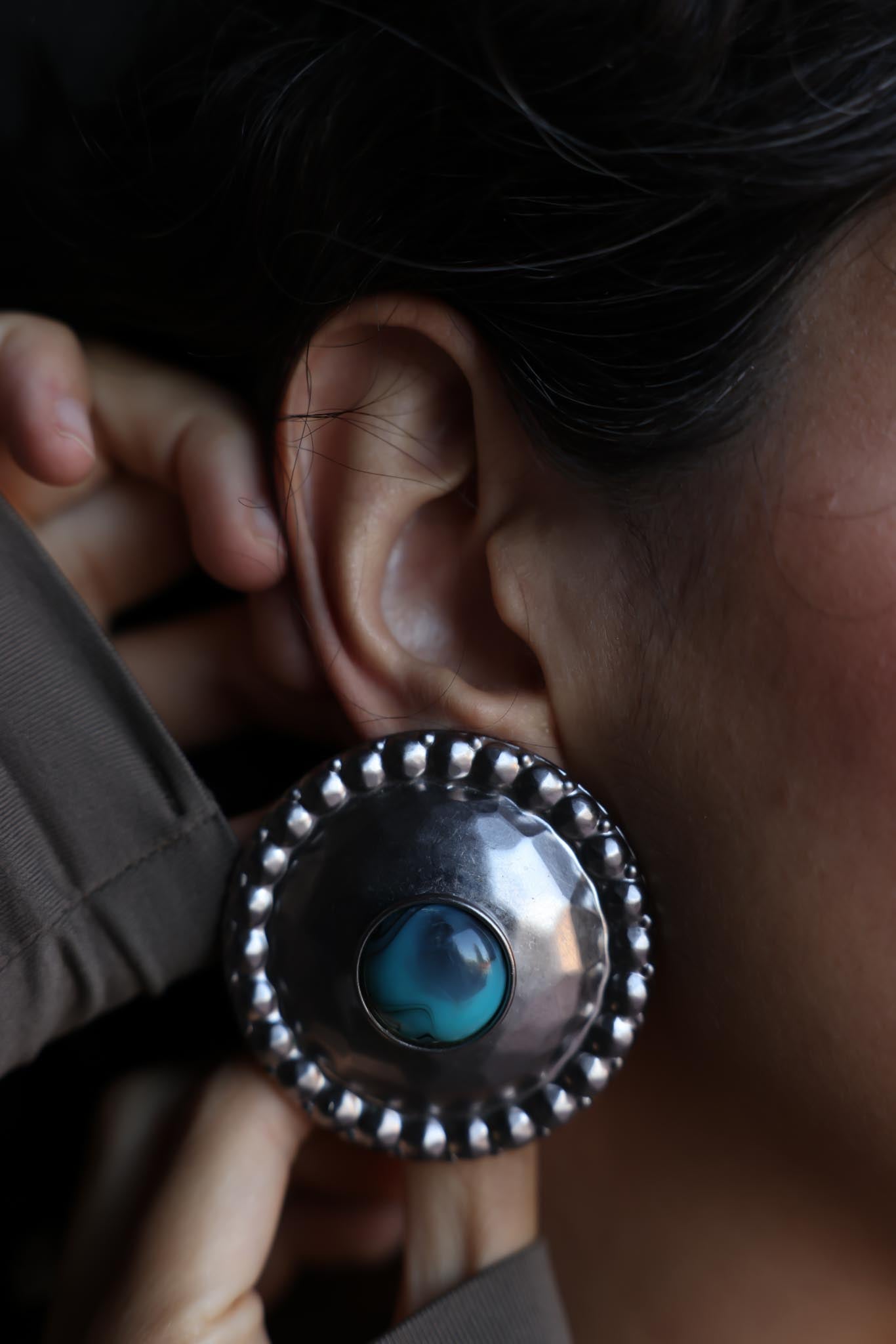 Silver-Tone Clip-On Earrings with Turquoise Centers