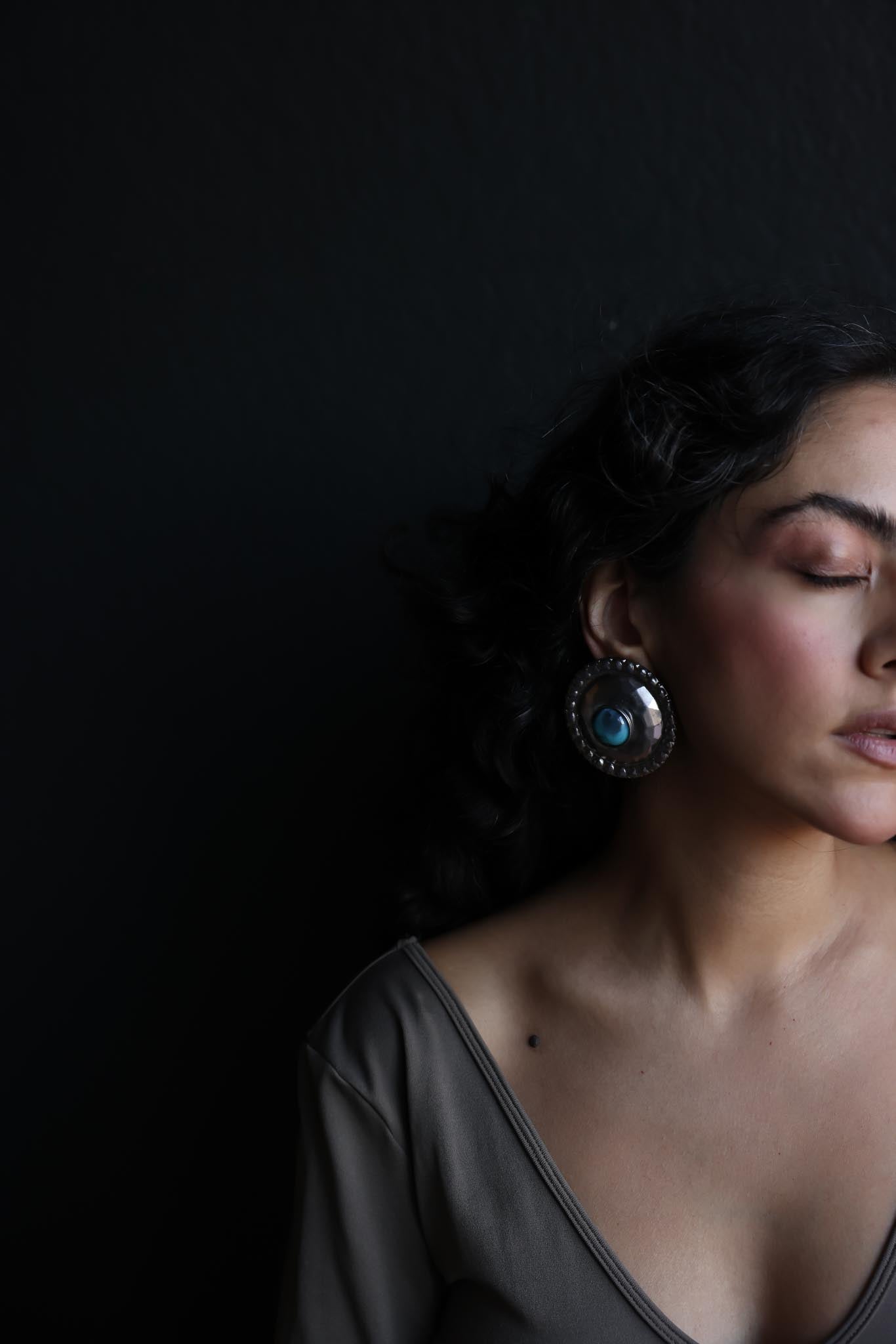 Silver-Tone Clip-On Earrings with Turquoise Centers