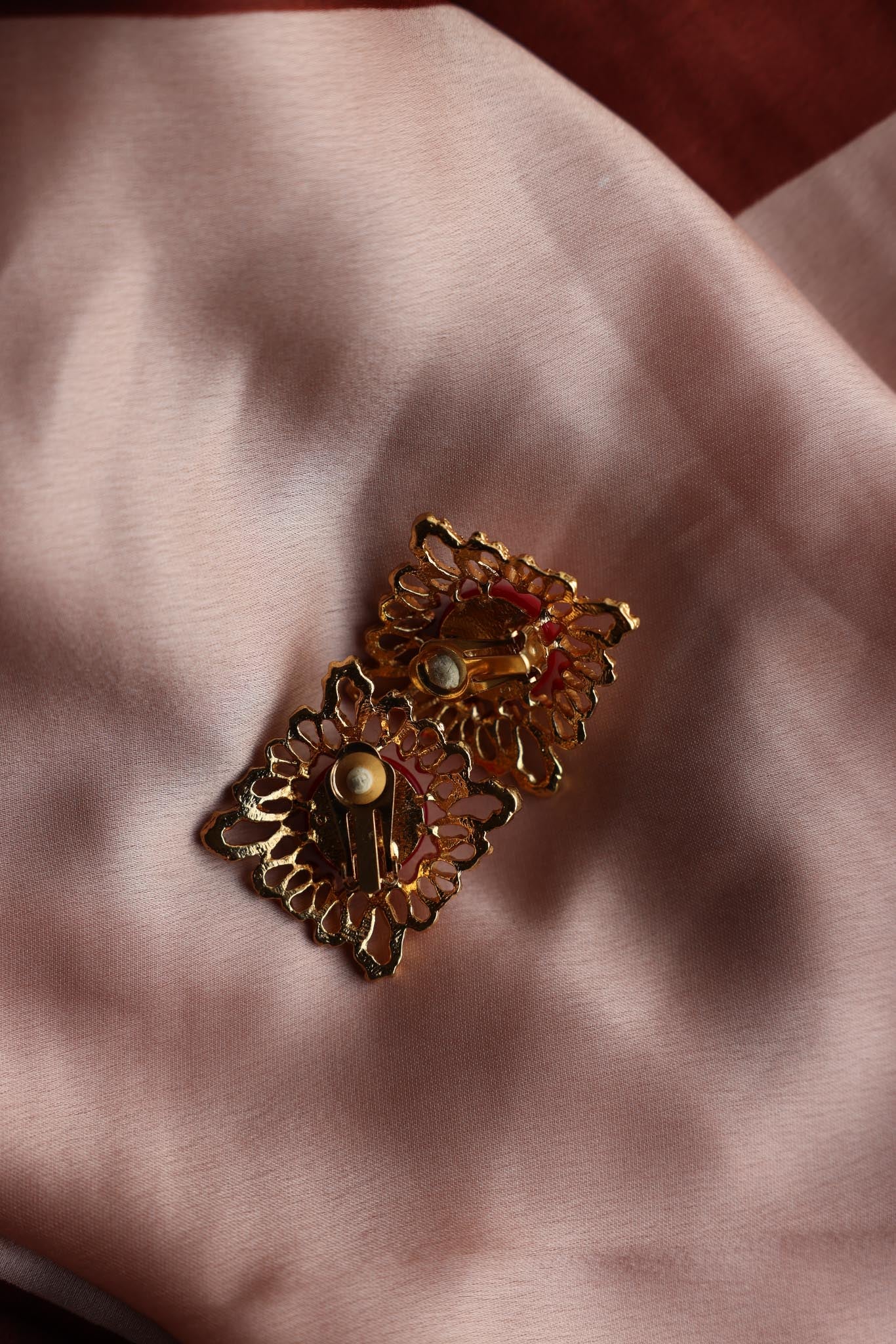 Gold-Tone Red Cabochon Clip-On Earrings