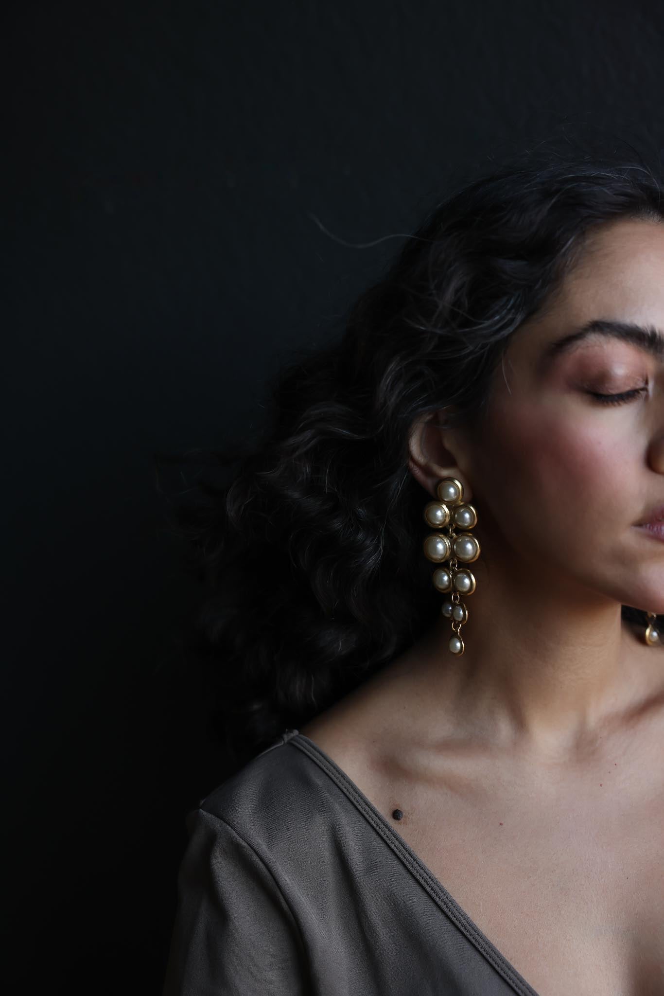 Cascading Pearl Drop Clip-On Earrings