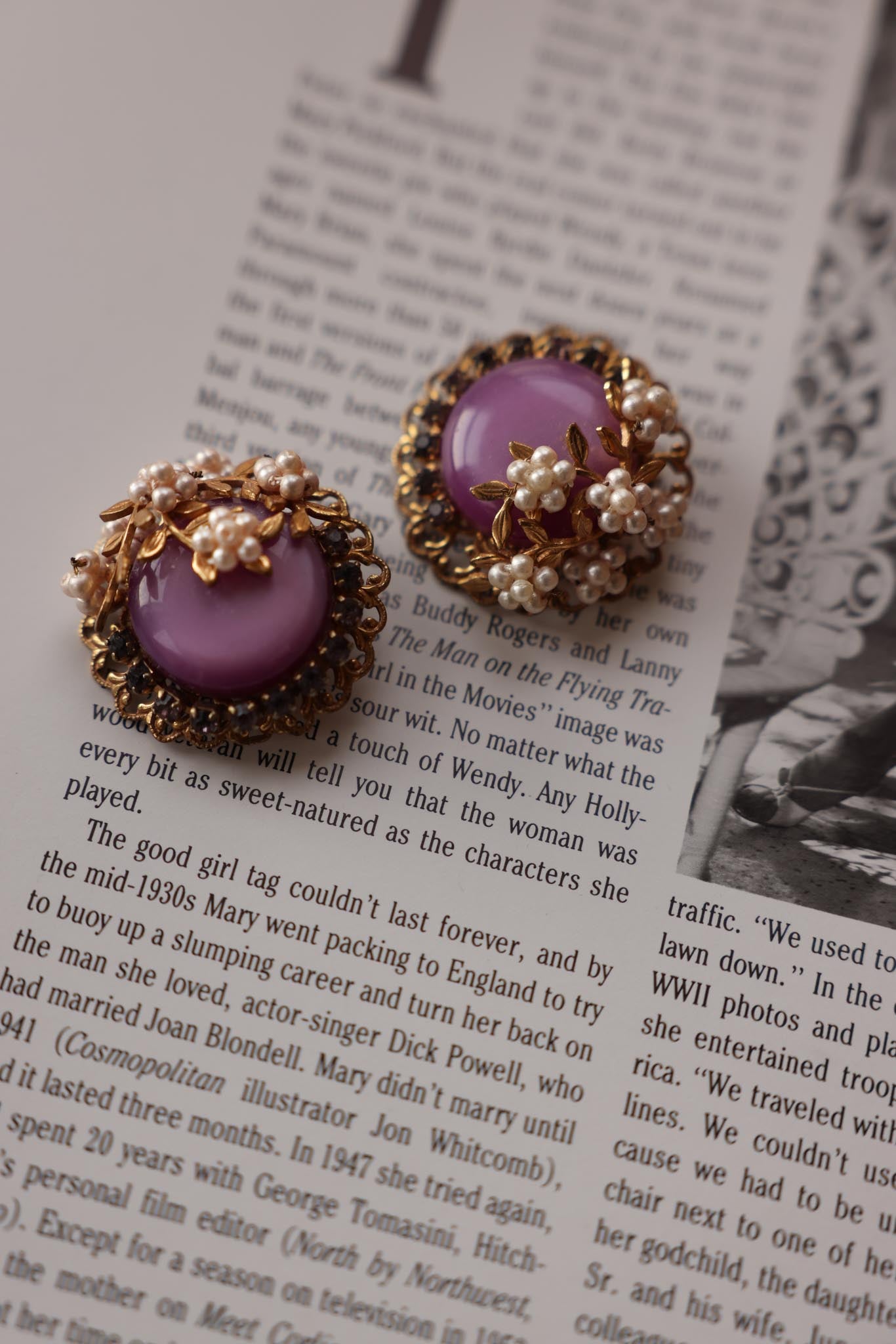 Violet Pearl Bloom Earrings|Vintage Baazaar