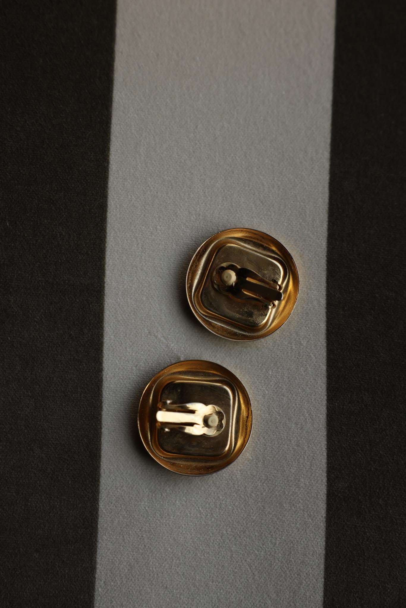 Gold-Tone Square Clip-On Earrings with Grey Suede Center