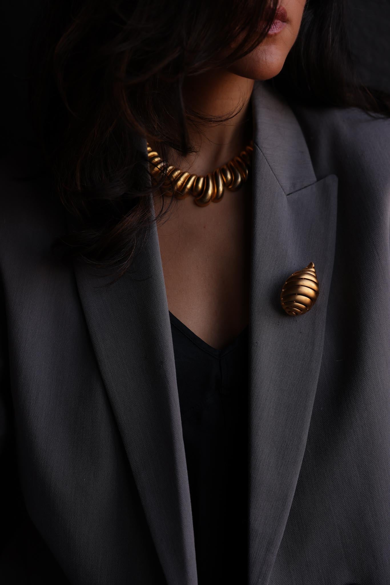 Golden Shell Spiral Brooch
