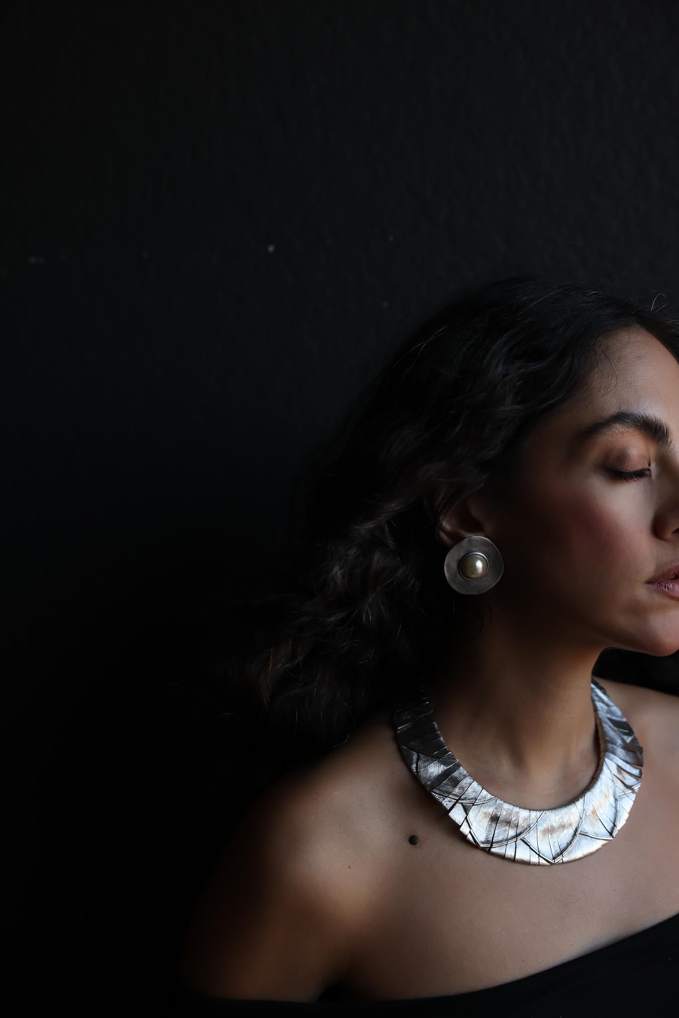 Silver Disc Clip-On Earrings with Faux Pearls
