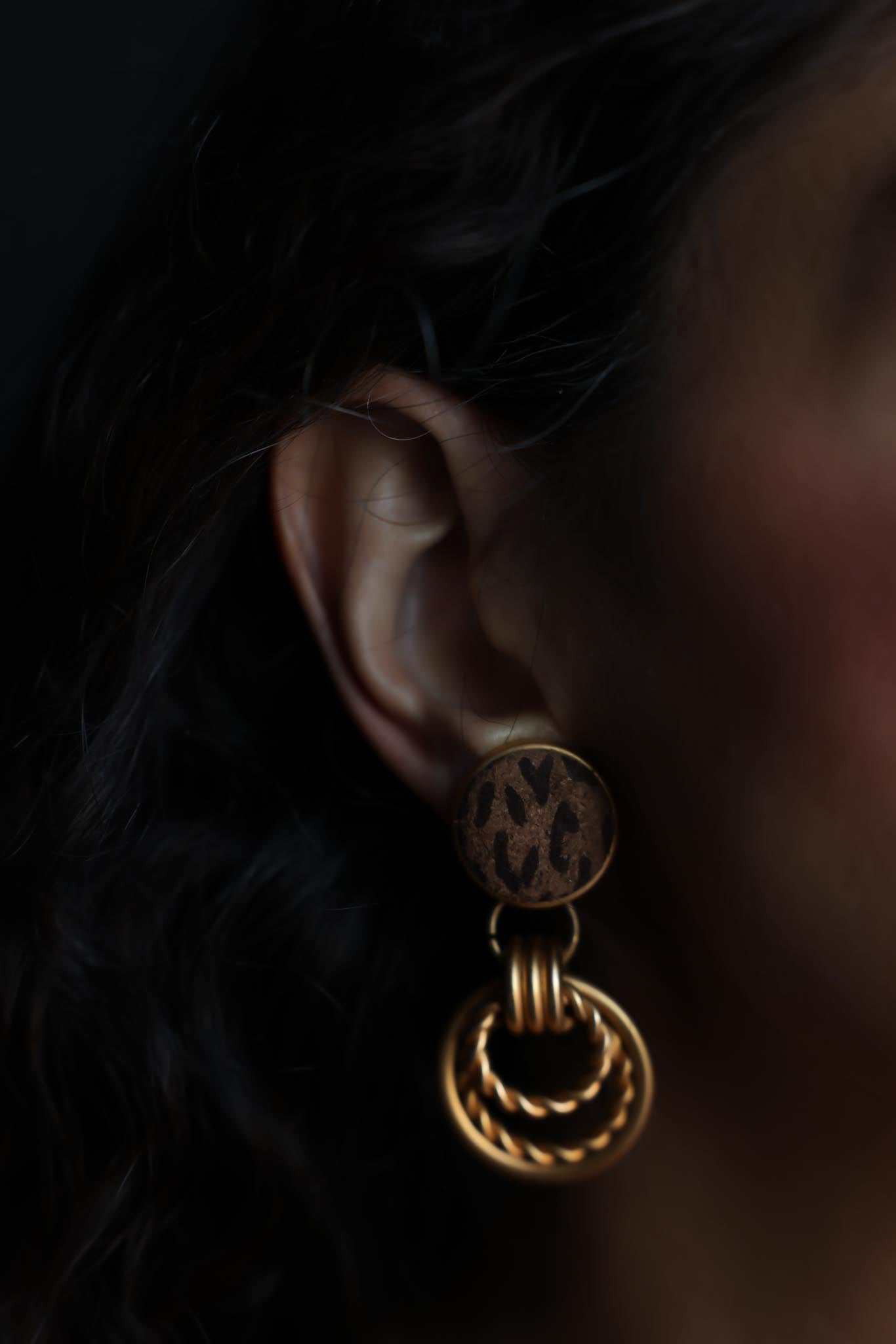 Leopard Suede and Matte Gold Clip-On Earrings