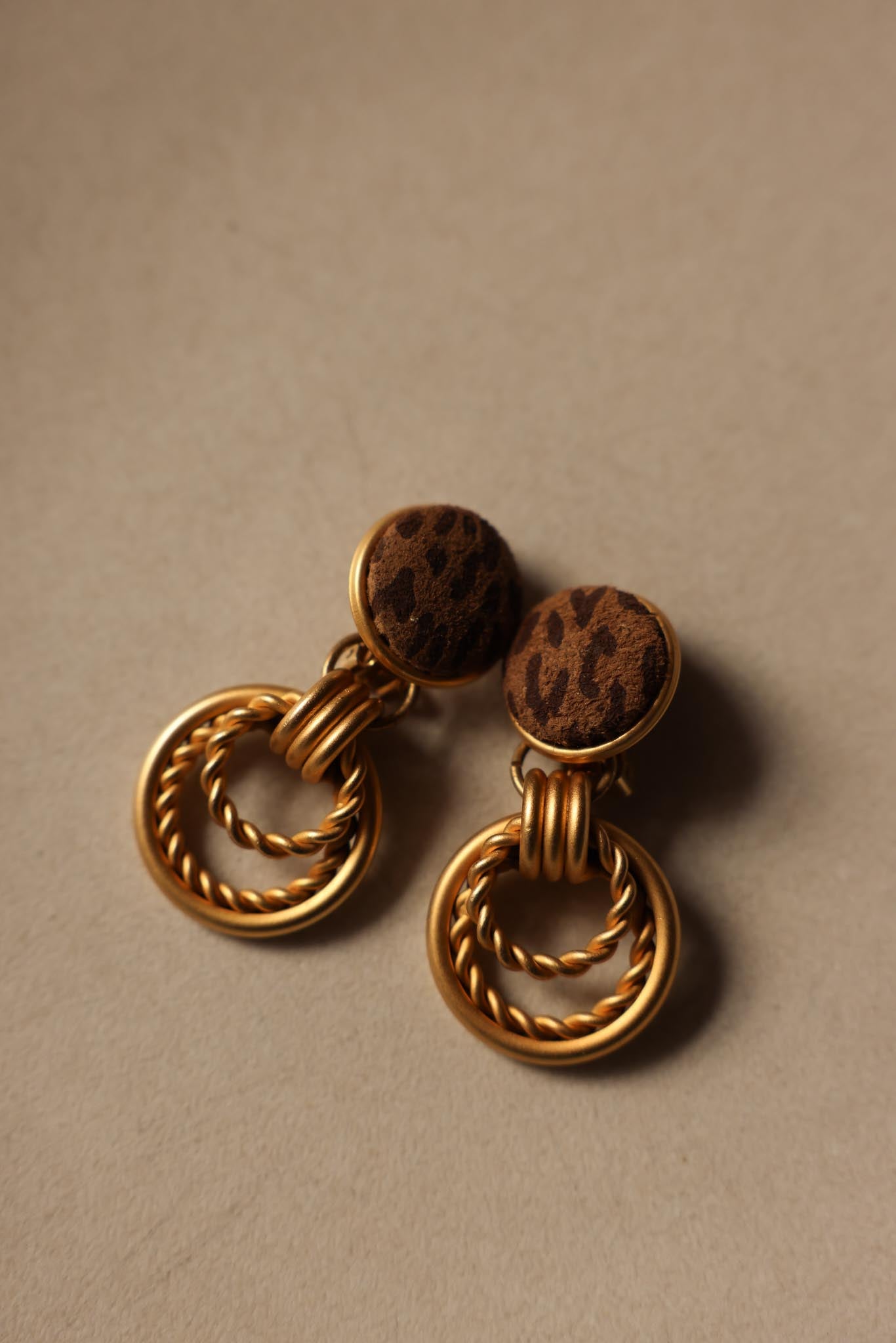 Leopard Suede and Matte Gold Clip-On Earrings
