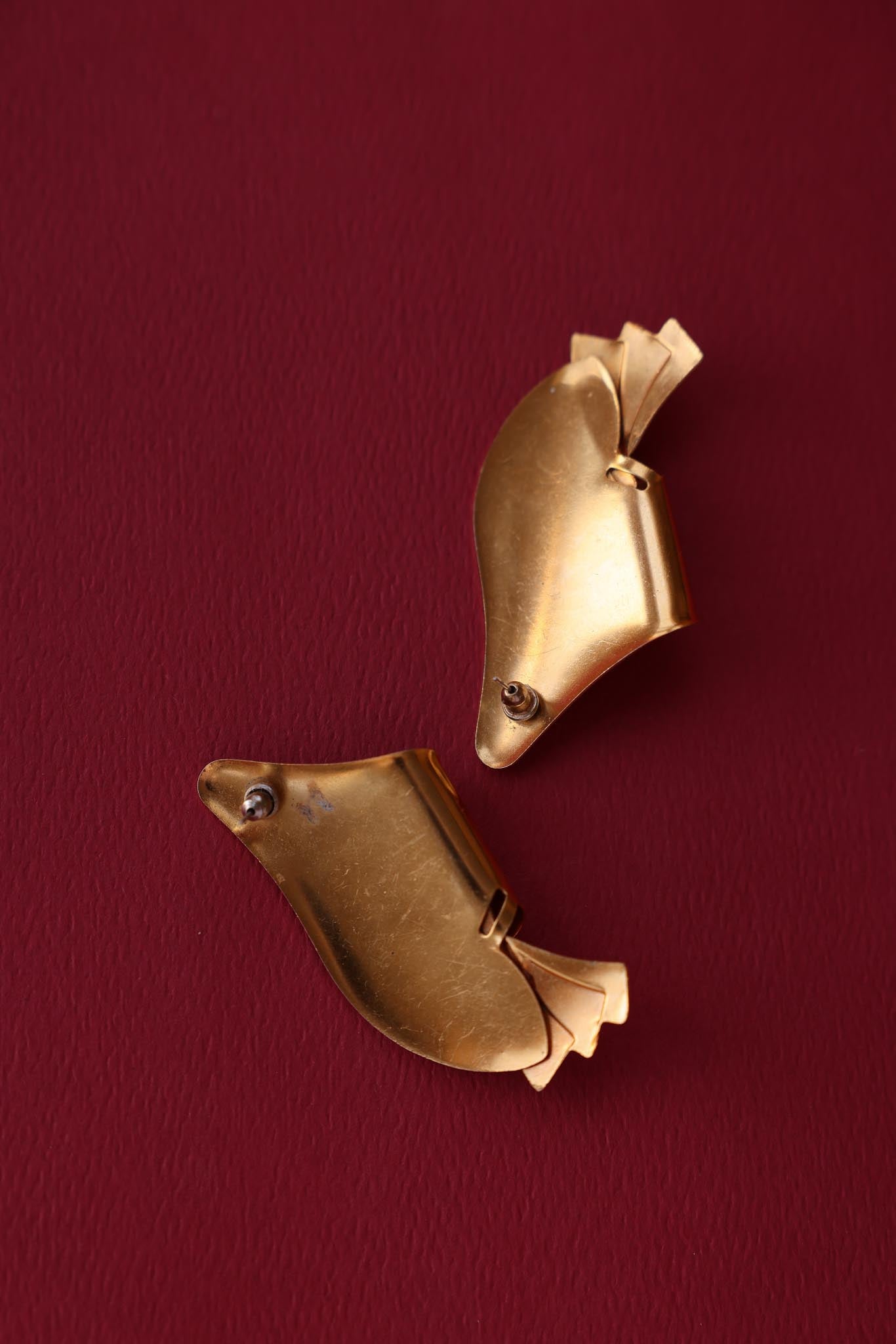 Gold-Toned Sculptural Pierced Earrings|Vintage Baazaar