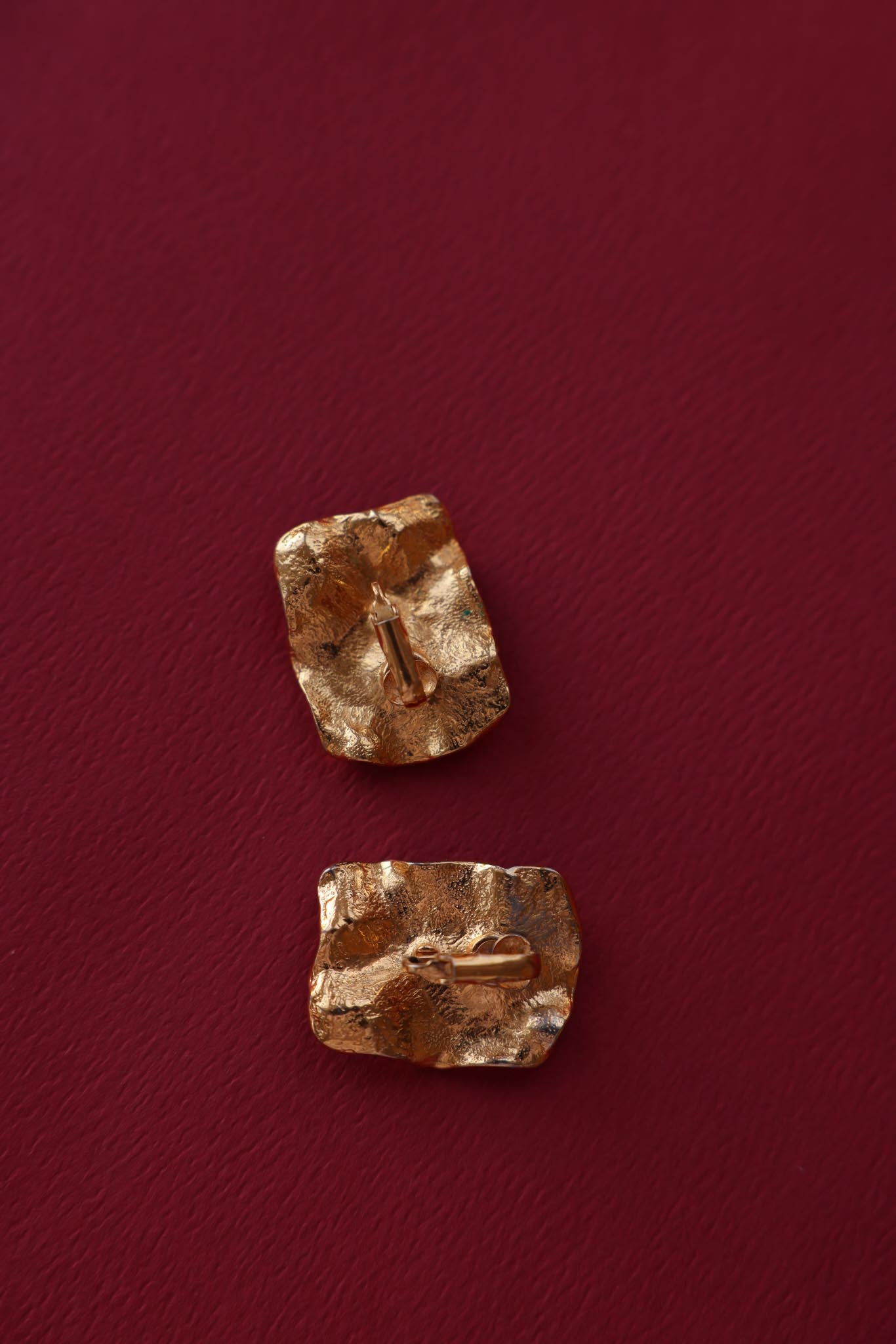 Crumpled Gold-Toned Pierced Earrings|Vintage Baazaar