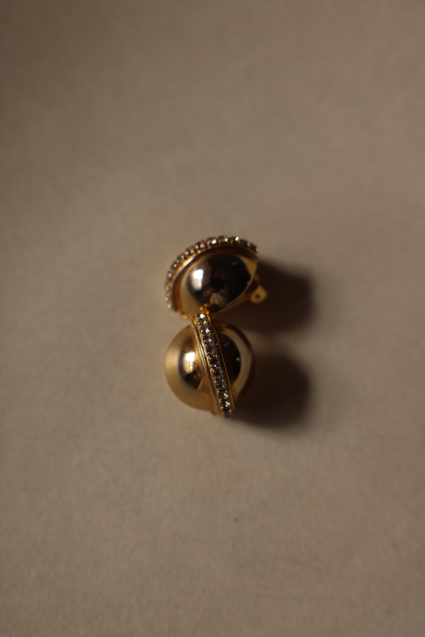 Gold Dome Clip-On Earrings with Rhinestone Band