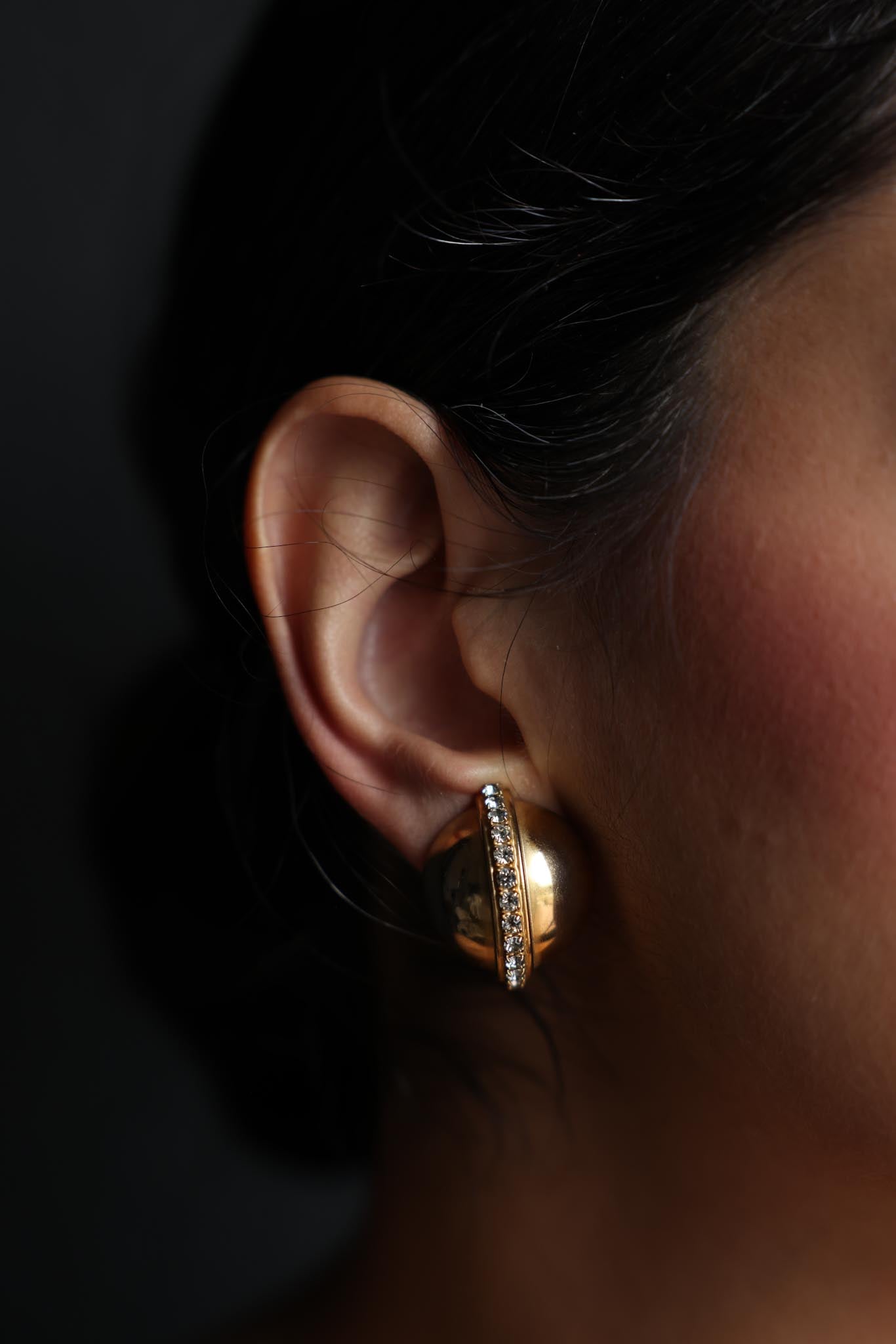 Gold Dome Clip-On Earrings with Rhinestone Band