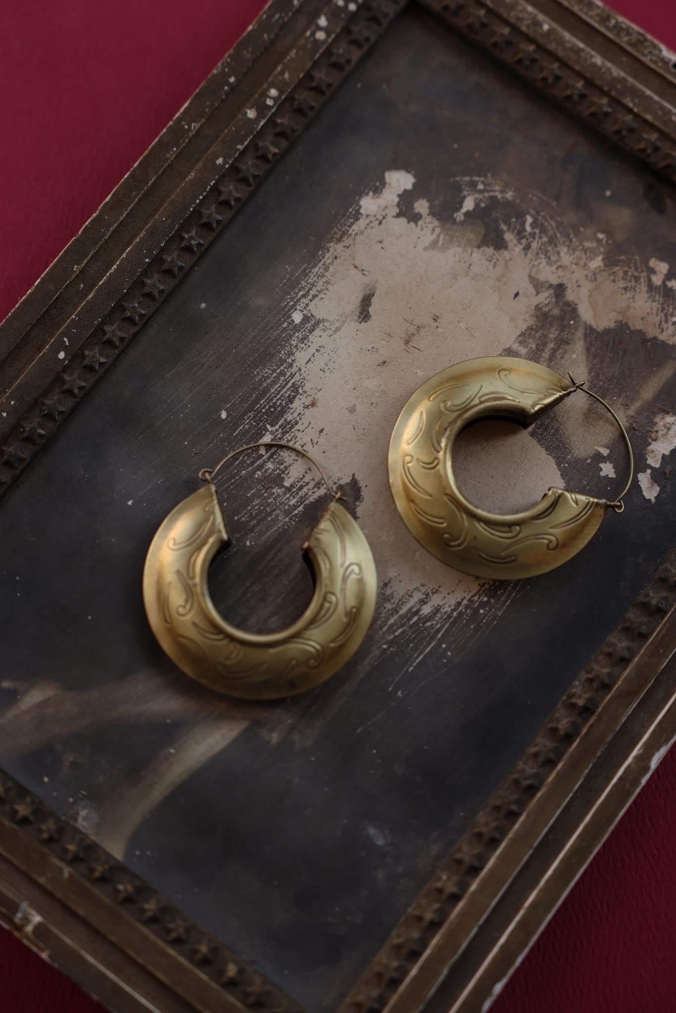 Brass Crescent Hoop Earrings|Vintage Baazaar