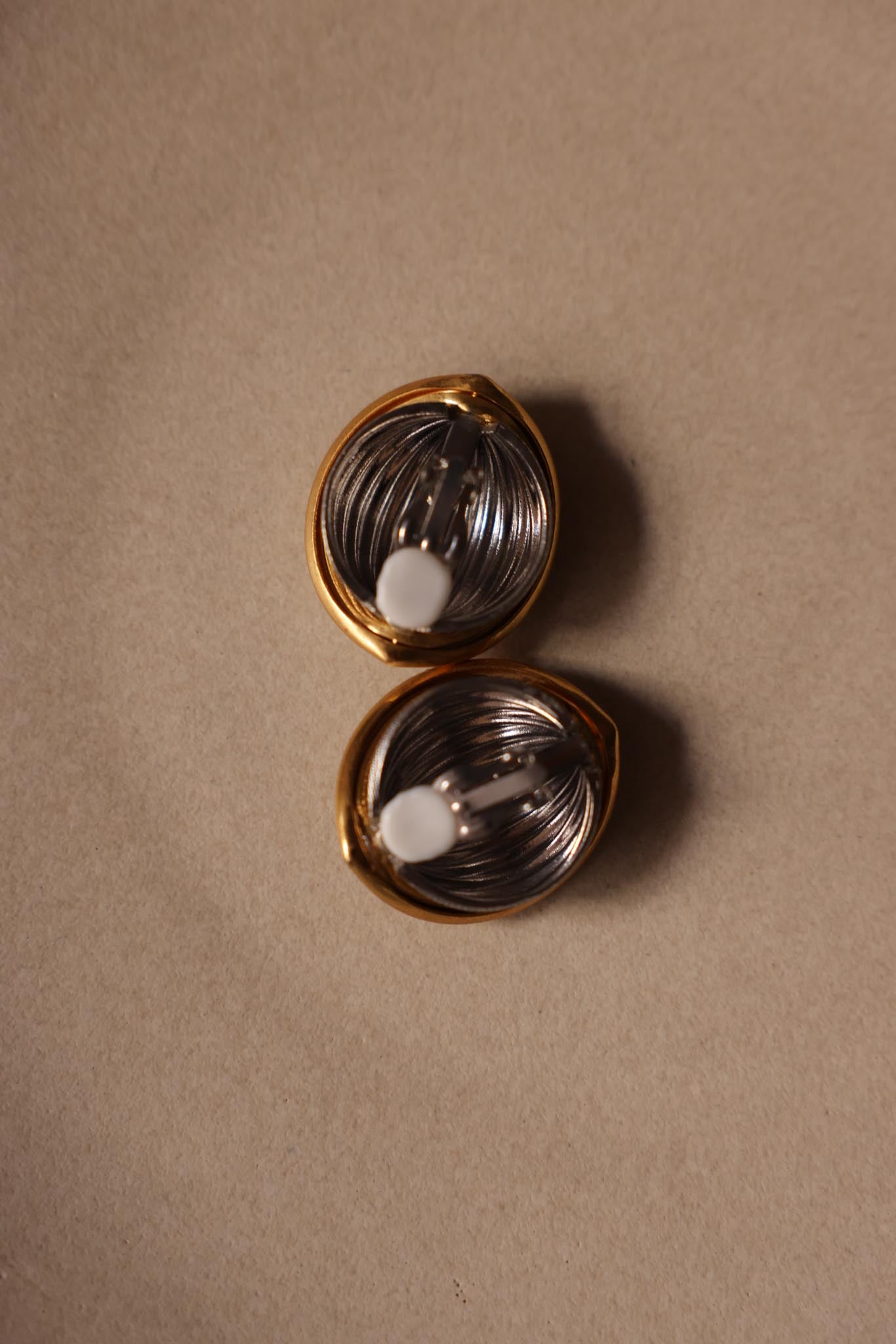 Two-Tone Ribbed Dome Clip-On Earrings