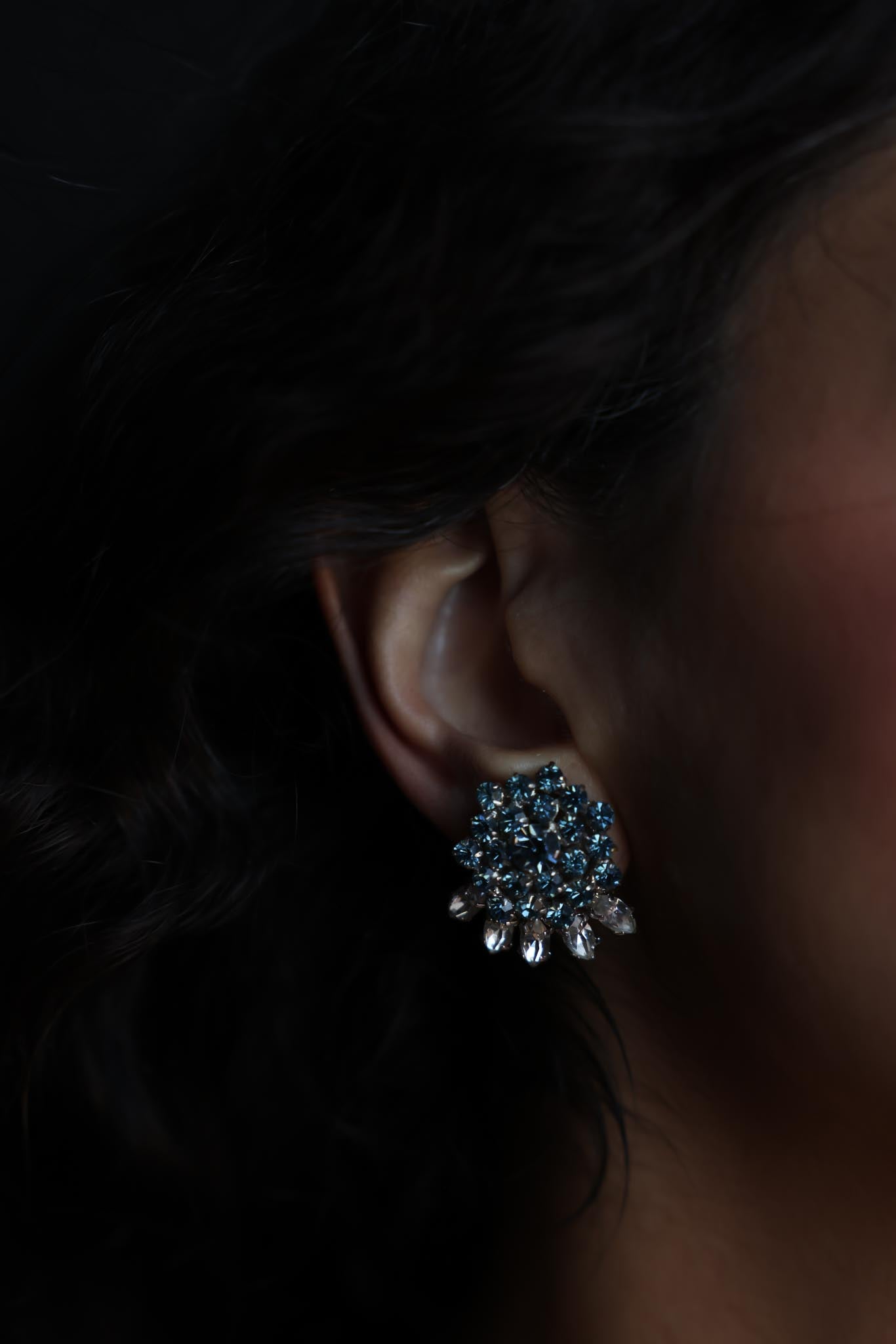 Blue and Clear Rhinestone Clip-On Earrings