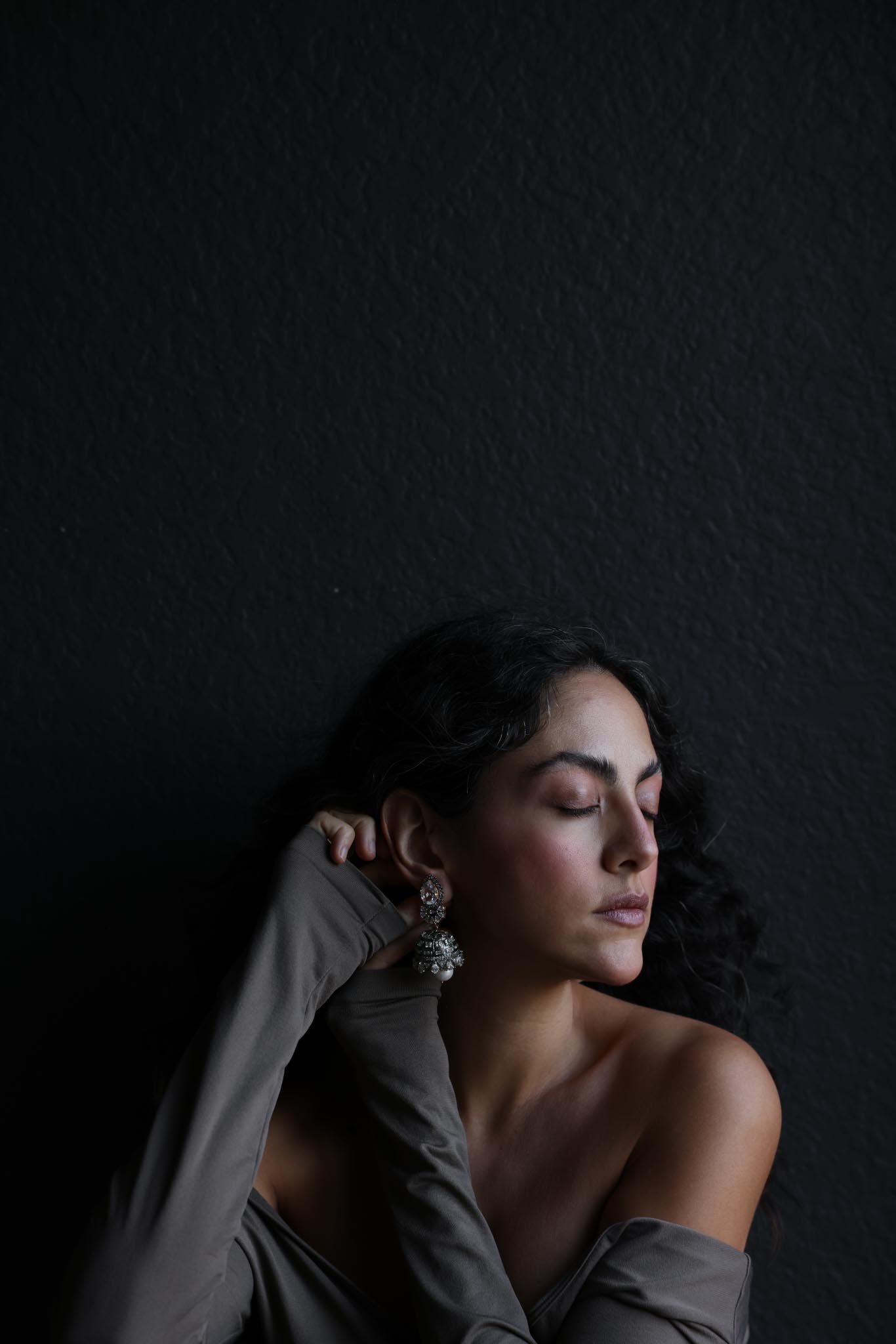 Indian Jhumka-Style Crystal Drop Earrings