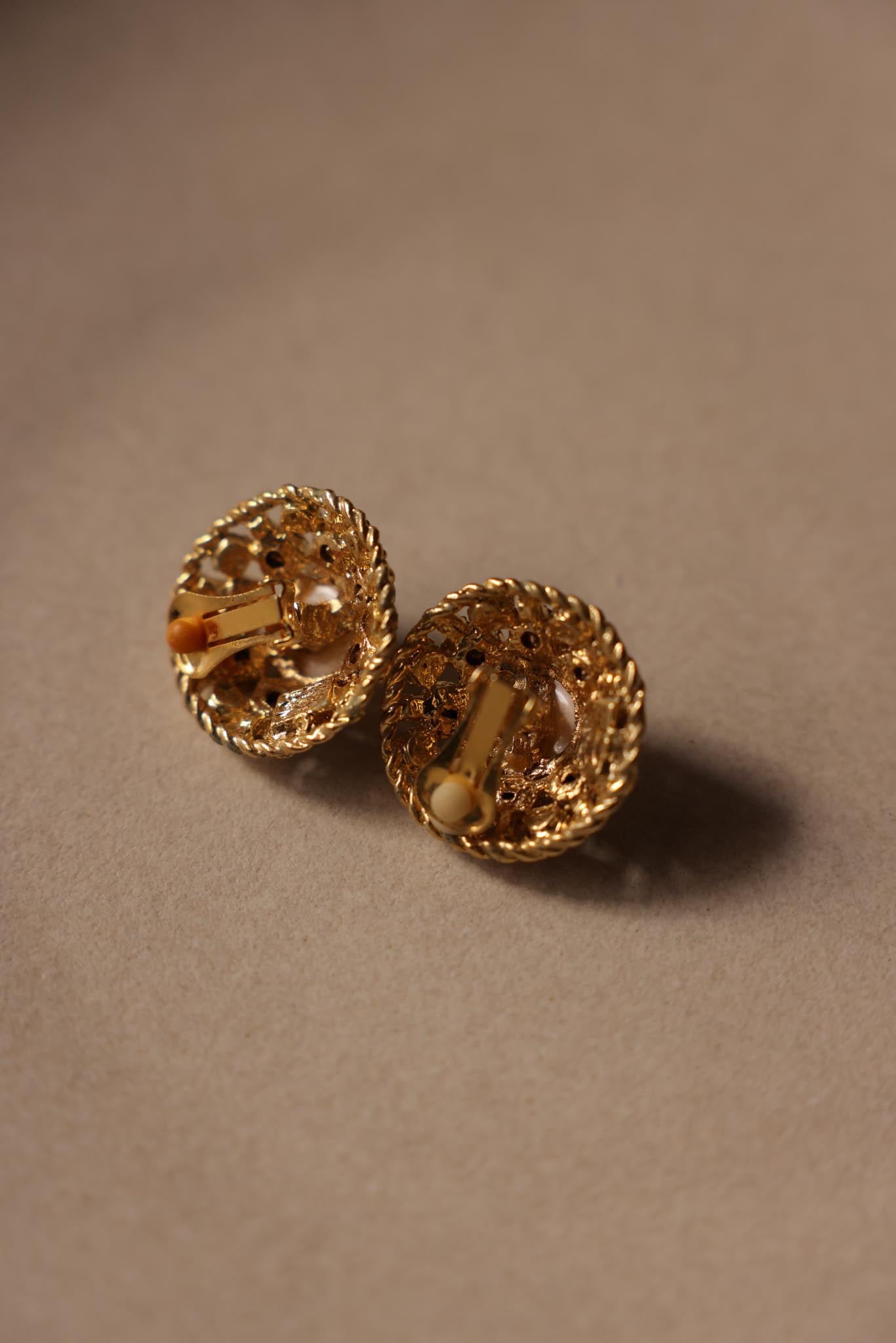 Gold Tone Rhinestone Faux Pearl Clip-On Earrings