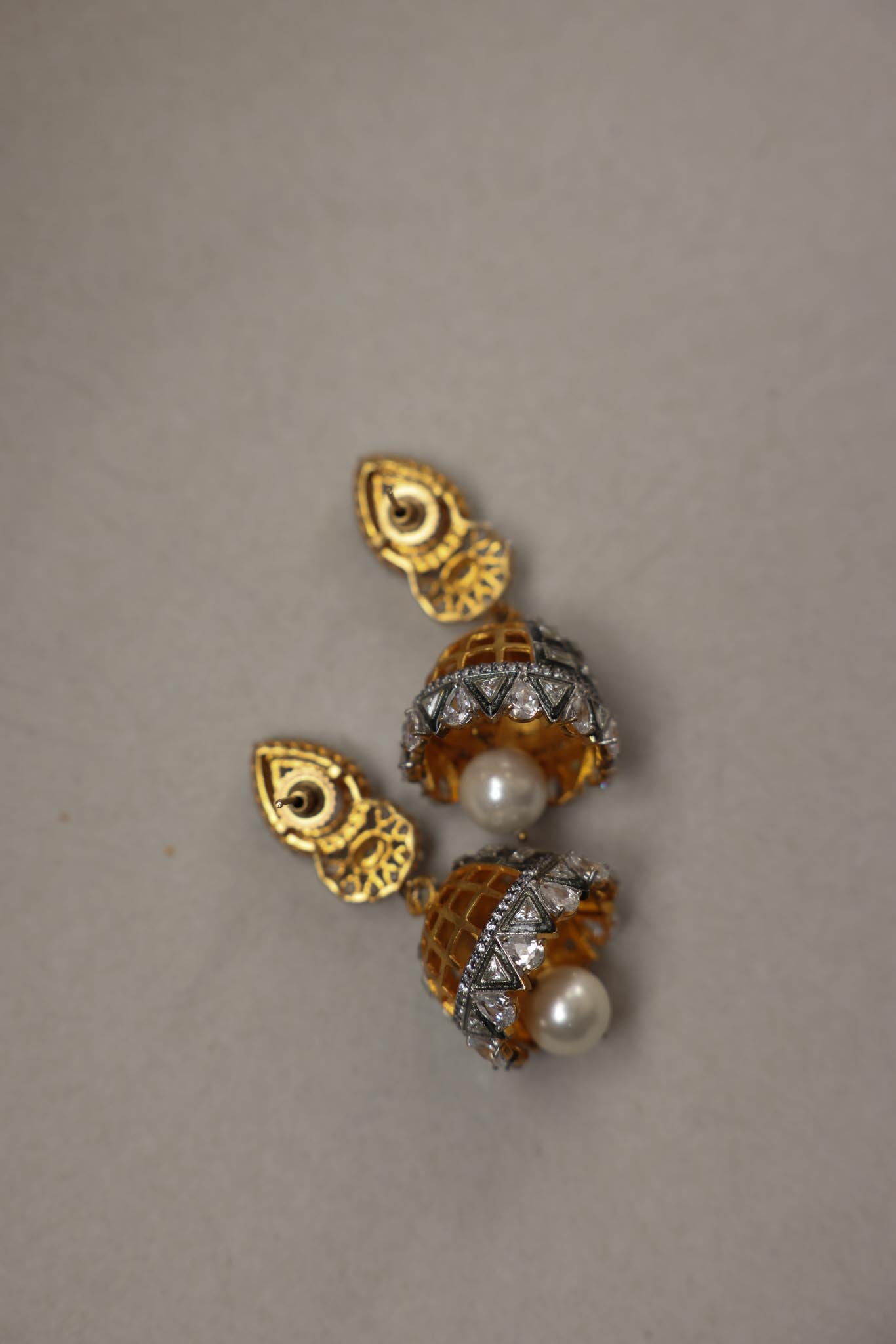 Indian Jhumka-Style Crystal Drop Earrings