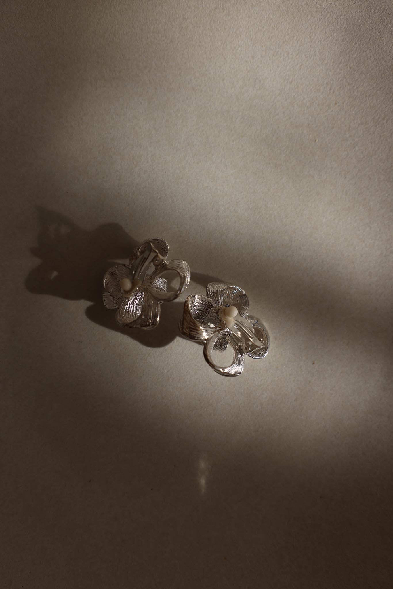 Silver-Tone Ribbon Flower Clip-On Earrings