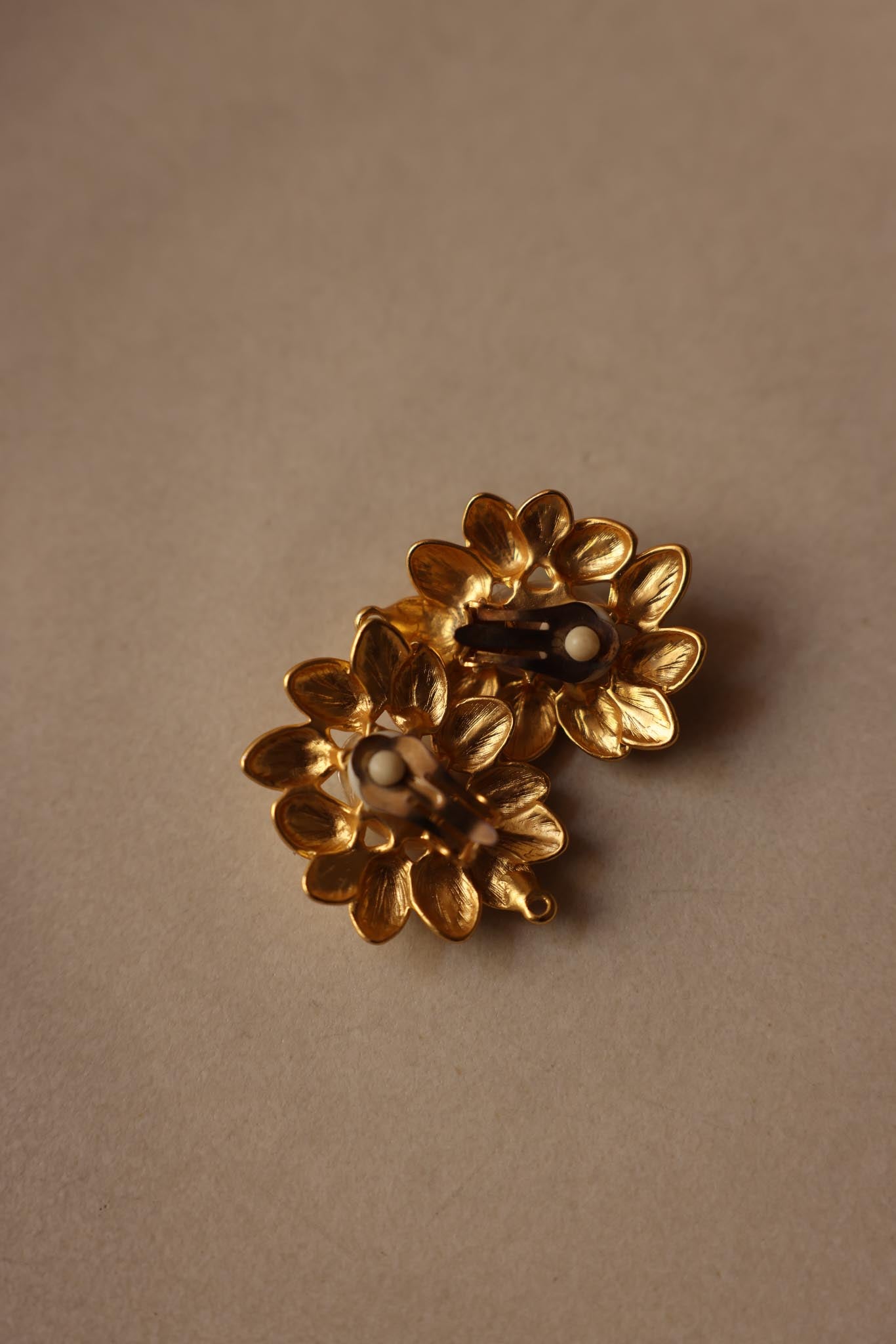 Golden Petal Clip-On Earrings with Faux Pearl Center|Vintage Baazaar