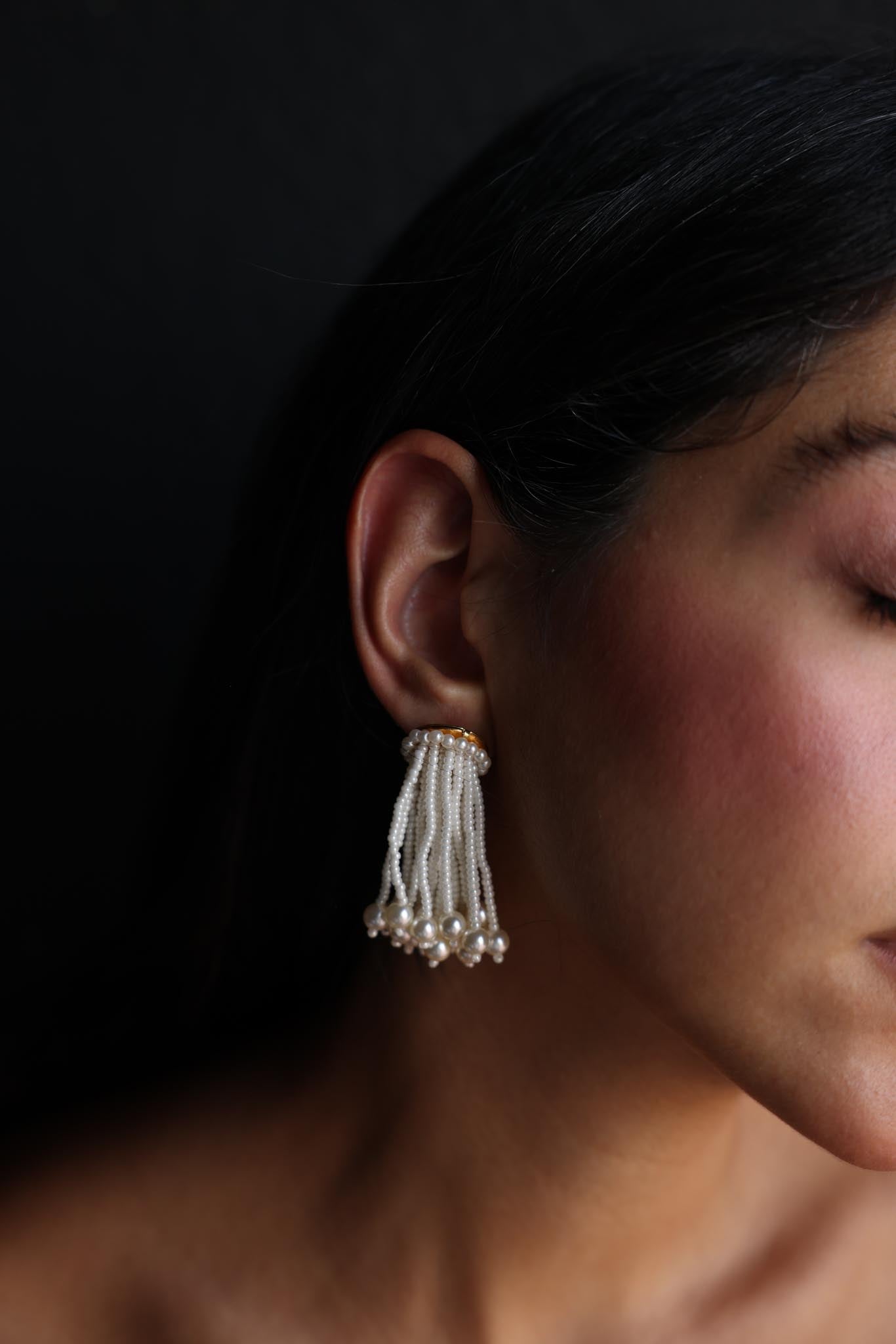 Pearl Tassel Dangle Earrings|Vintage Baazaar