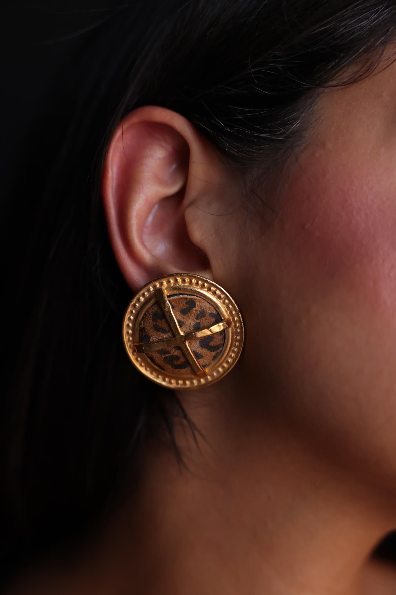 Leopard Suede and Matte Gold Clip-On Earrings