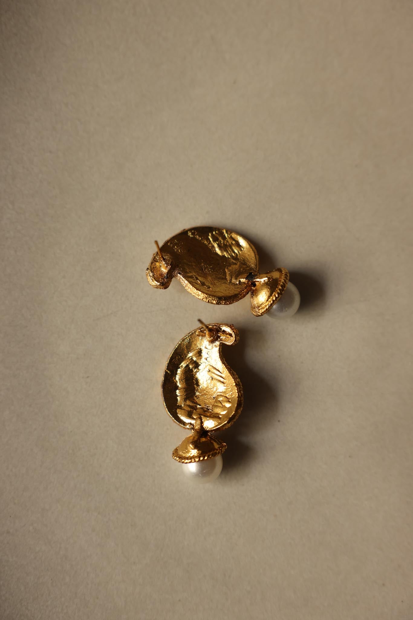 Golden Paisley Earrings with Faux Pearls|Vintage Baazaar