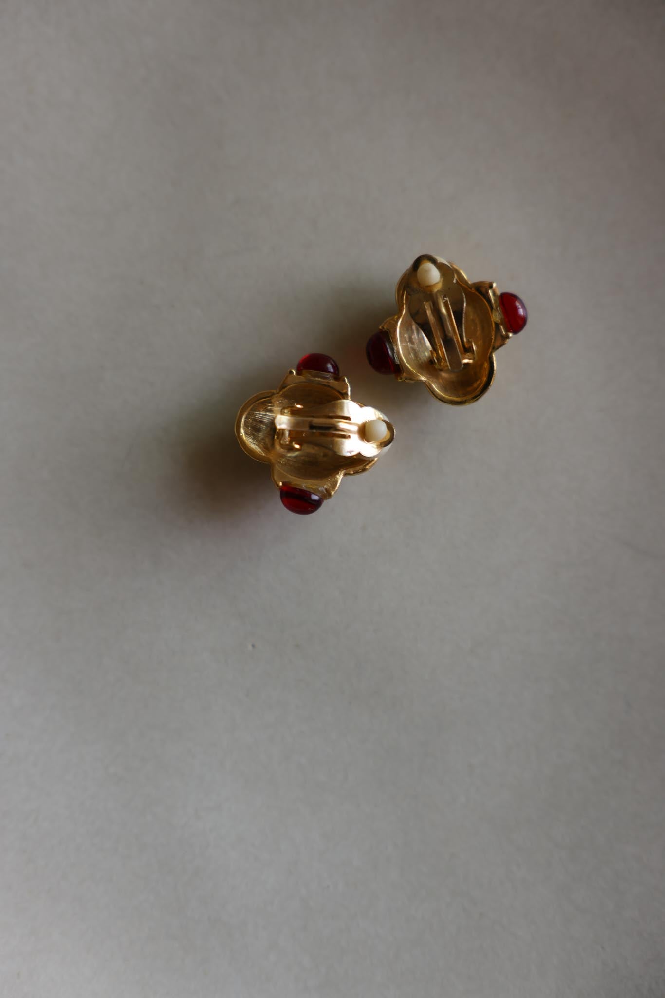 Matte Gold Red Cabochon Clip-On Earrings