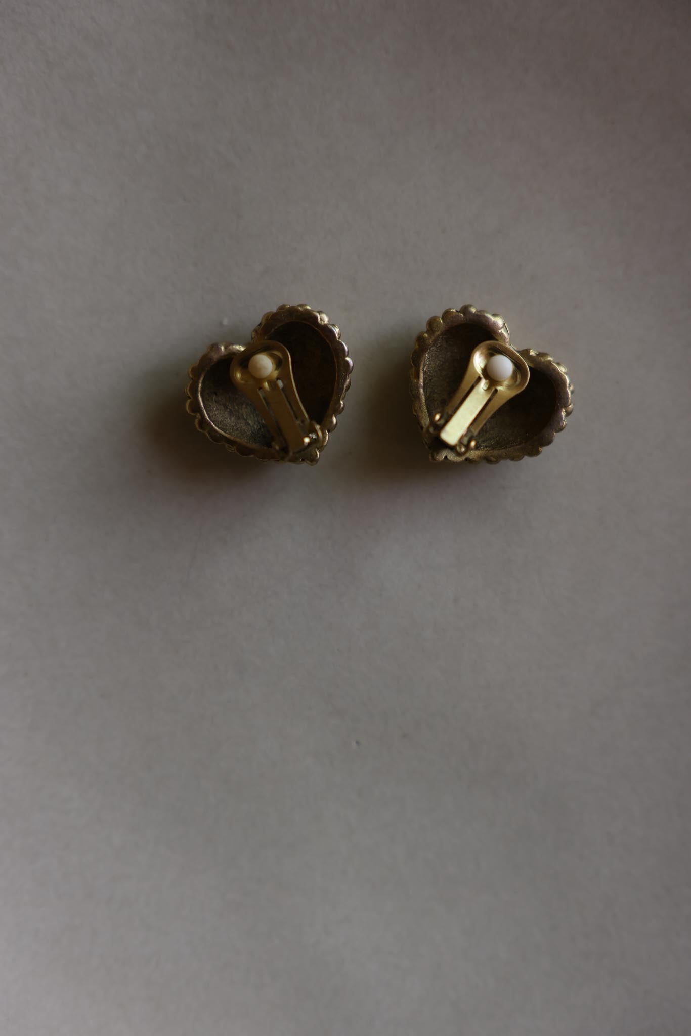 Gold Tone Textured Heart Clip-On Earrings