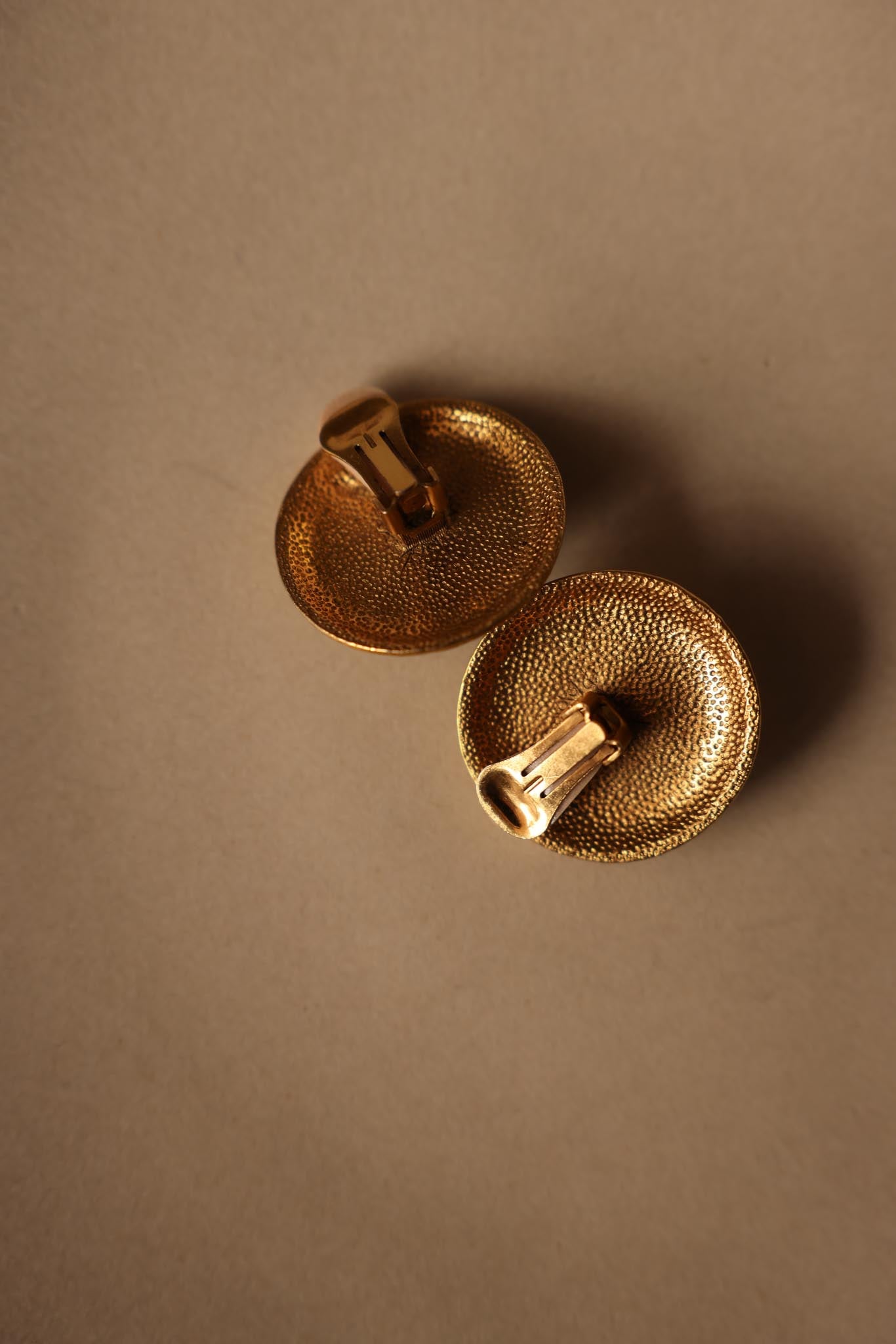 Round Gold plated Cream Glass Center Clip-On Earrings