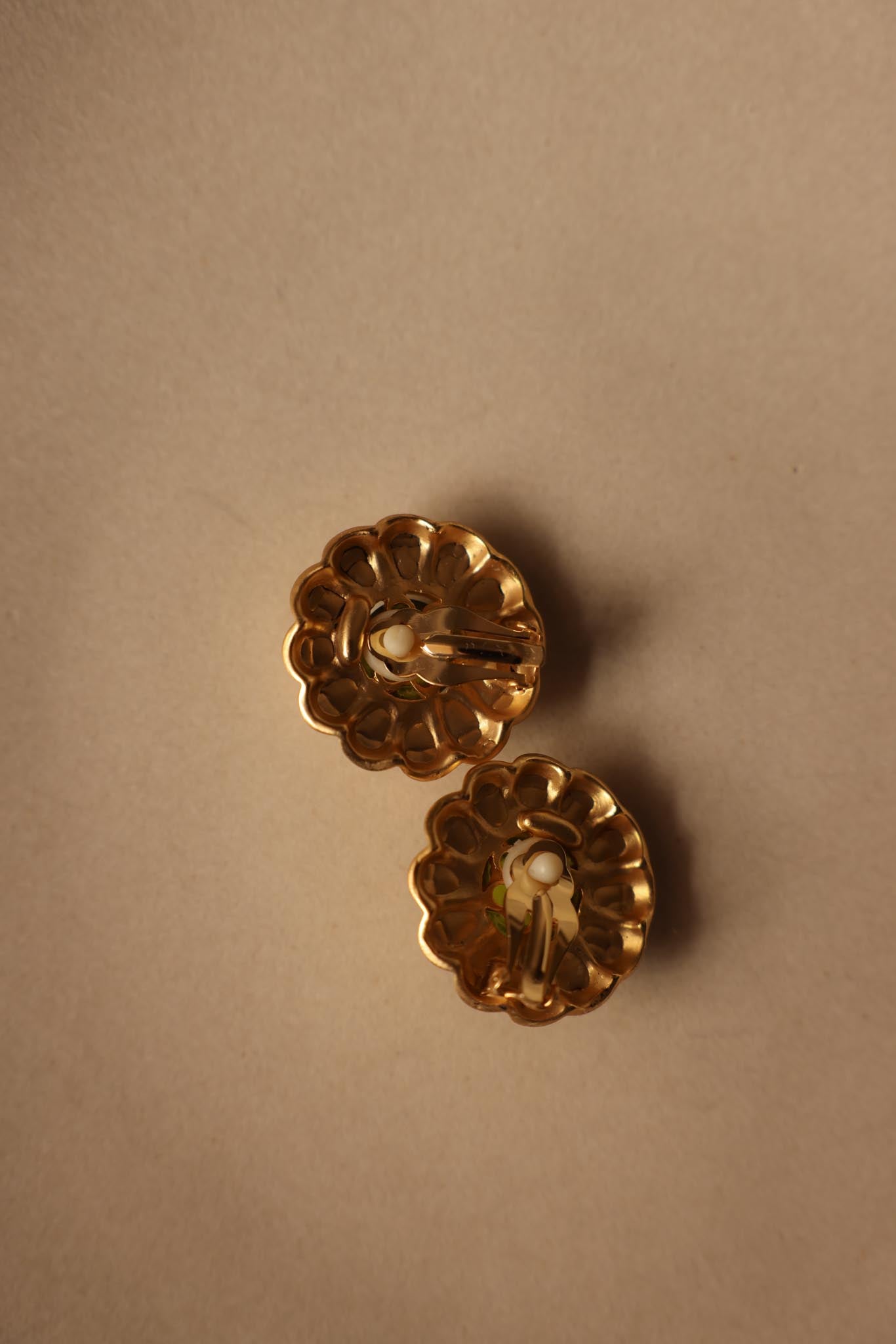 Matte Gold Multicolor Rhinestone Floral Clip-On Earrings